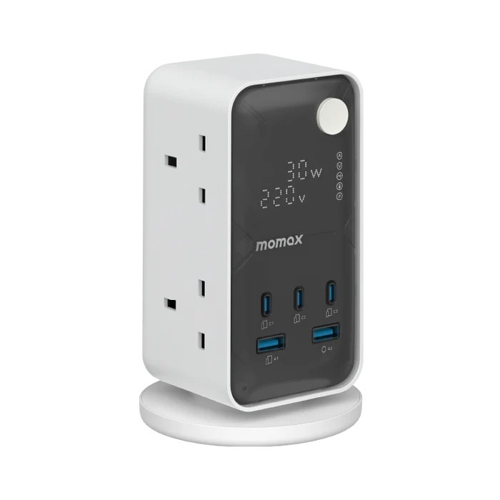 Momax 1-Charge Work-Flow 6 插座數位顯示電源盒 (附 USB) US21UKW 白色