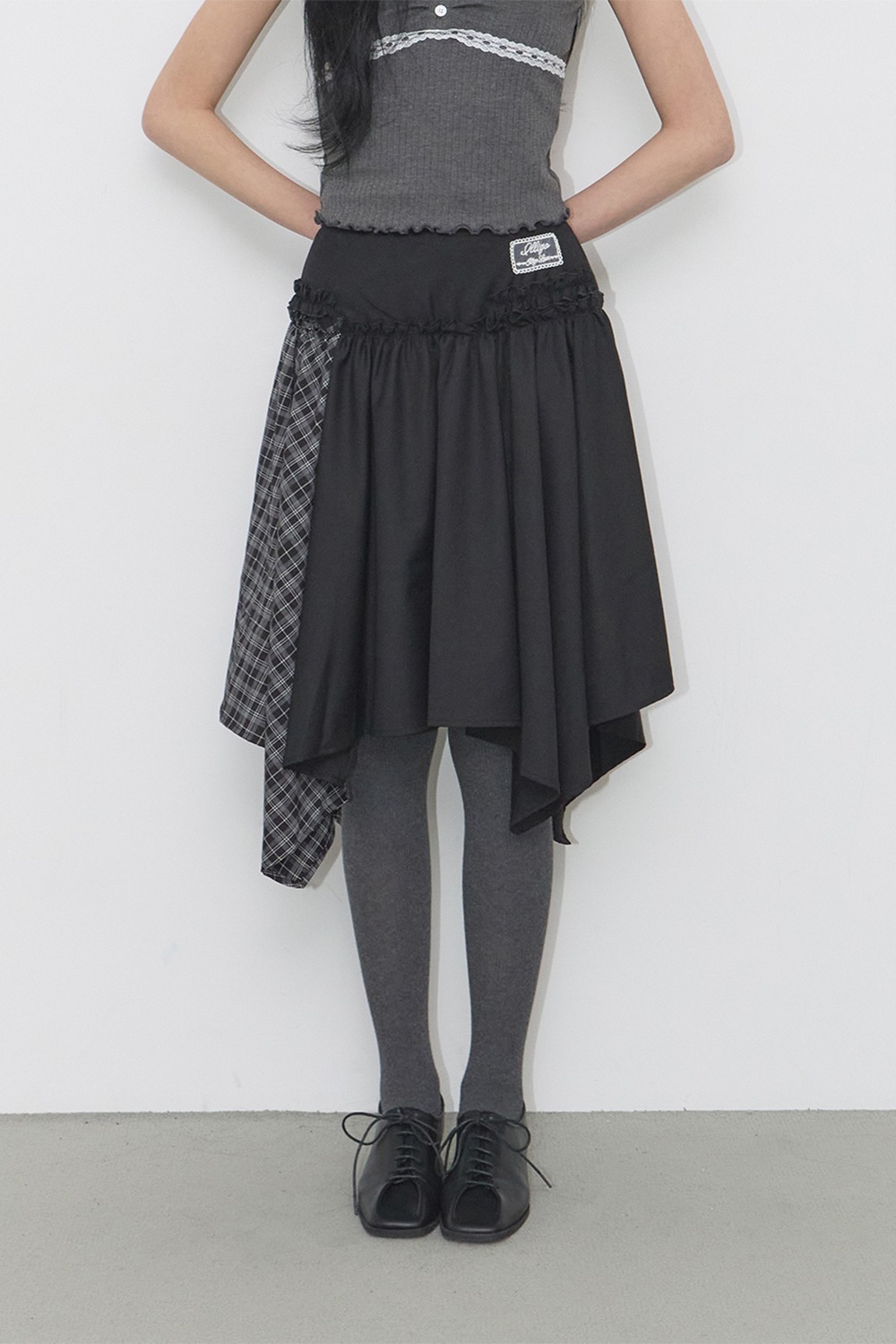 ILLIGO Check Color-Block Midi Skirt