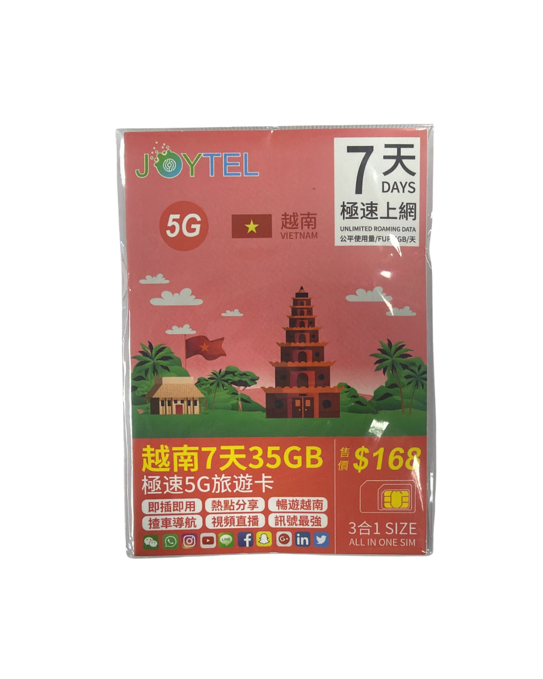 Joytel - 越南 Viettel 7日 真無限 原生網絡數據卡 越南富國島