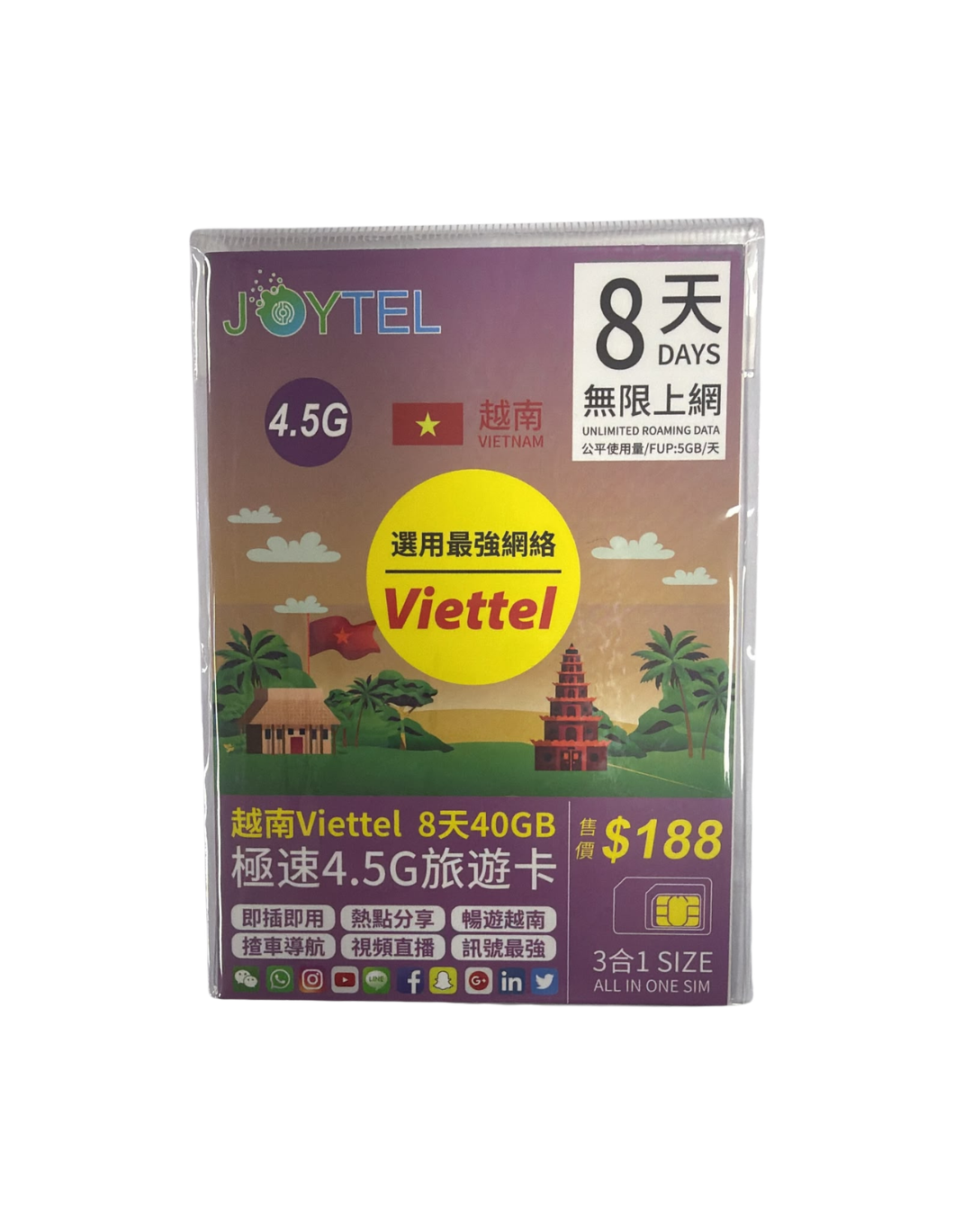 Joytel - 越南 Viettel 8日 40GB 原生網絡數據卡 越南富國島