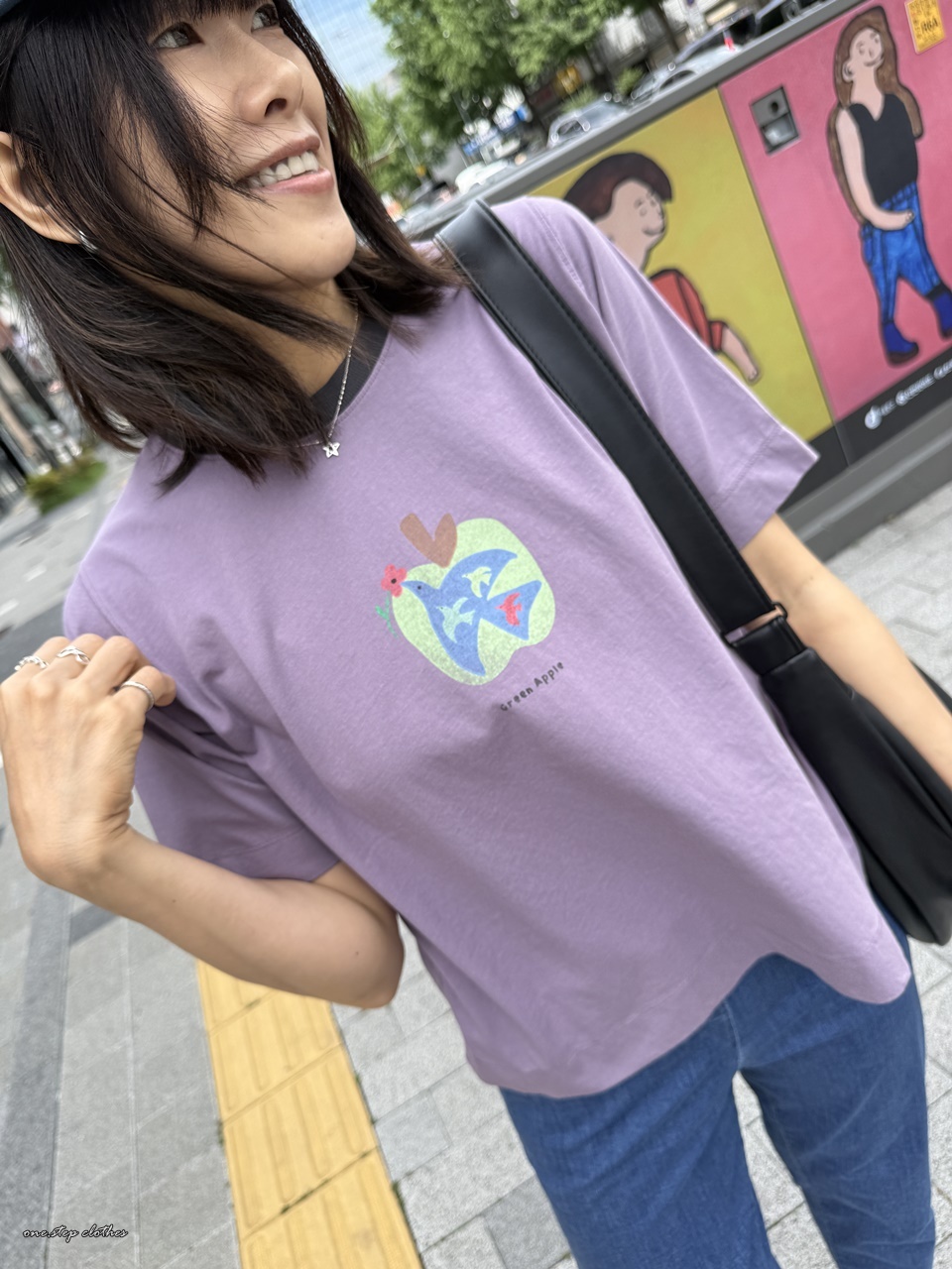 正韓綠蘋果與小鳥粉紫T