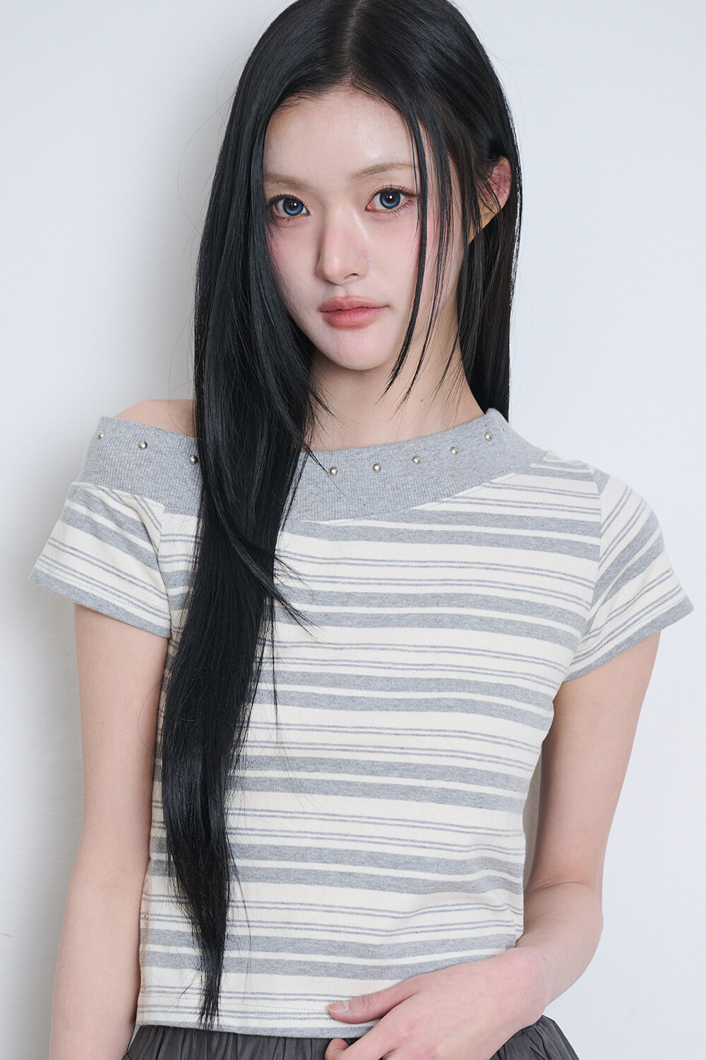 ILLIGO One Shoulder Stud Stripe Top