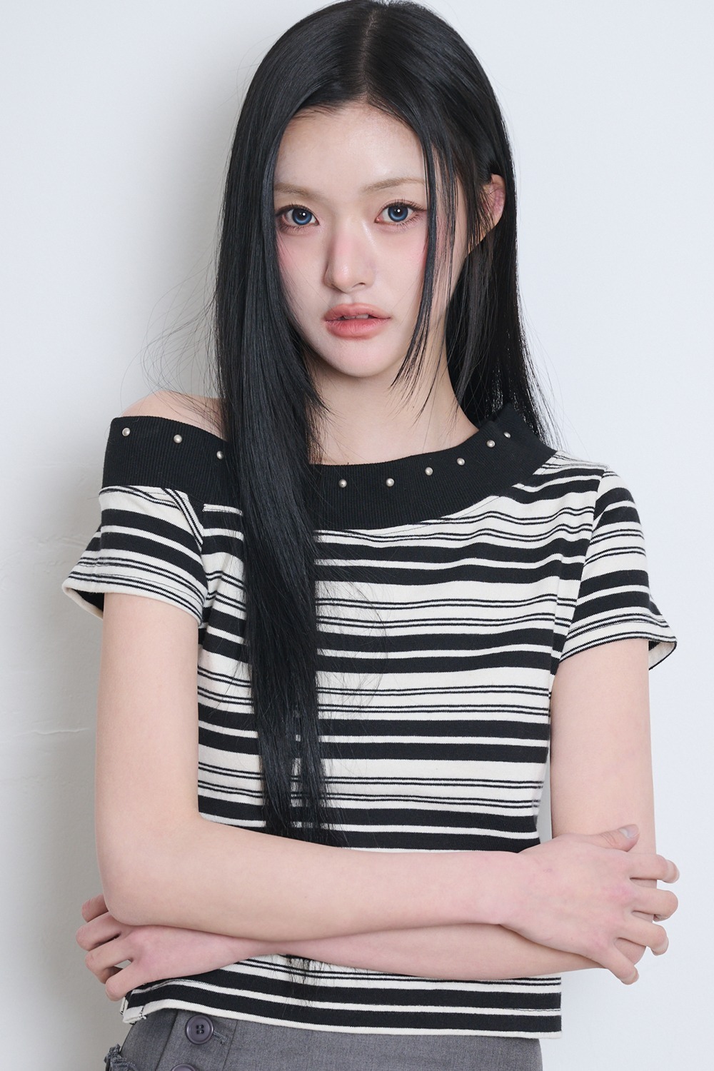 ILLIGO One Shoulder Stud Stripe Top