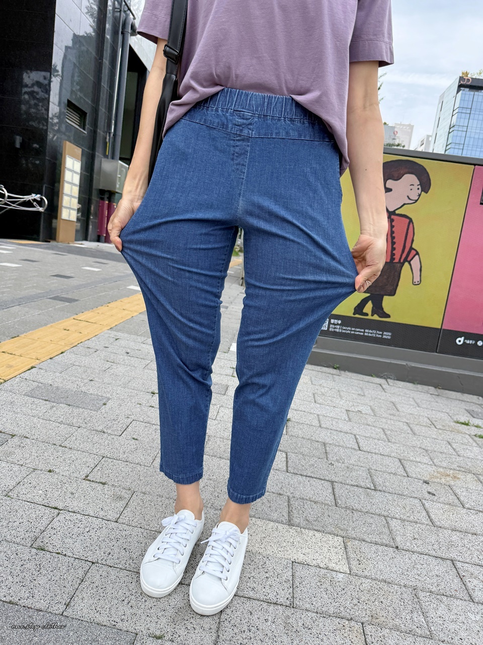 正韓Air薄款涼感牛仔鬆緊休閒褲