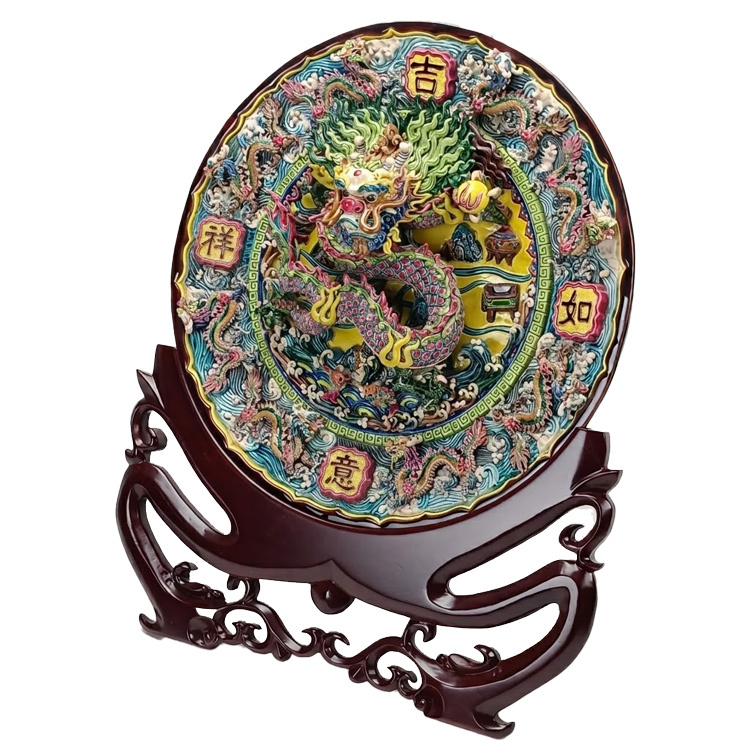 鹿港窯禮品館│頂級藏家孤品│國家級交趾陶大師林智信經典鉅作雕塑雕塑龍盤踞大盤《千禧吉祥如意大九龍盤》