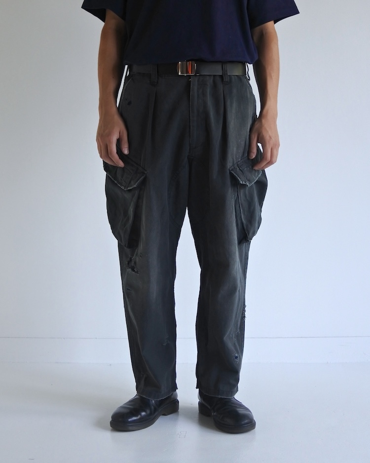 ANACHRONORM - AN414-R REMAKED HERRINGBONE COMBAT CARGO TROUSERS PANTS - BLACK