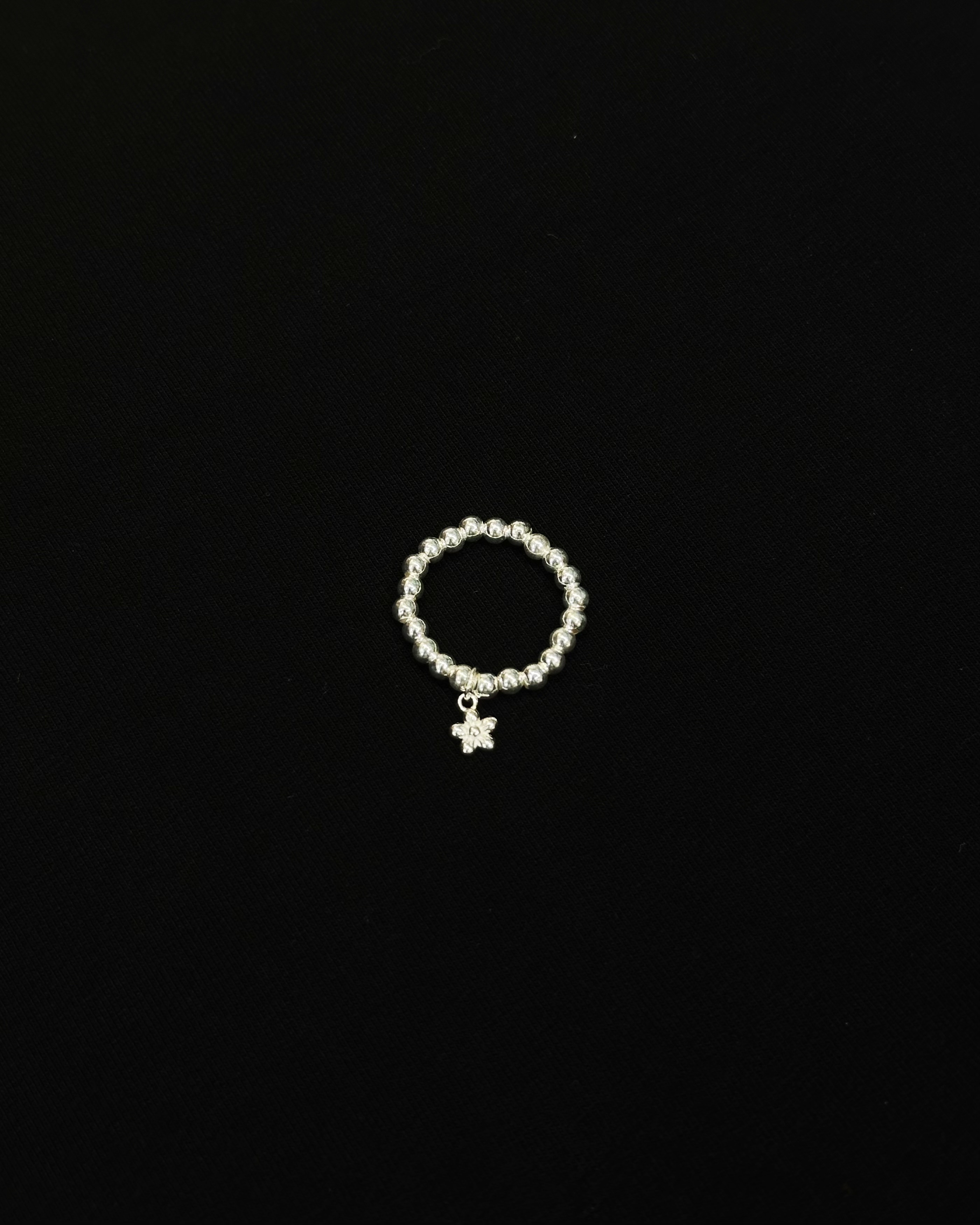 925sliver串珠珠吊小花戒指