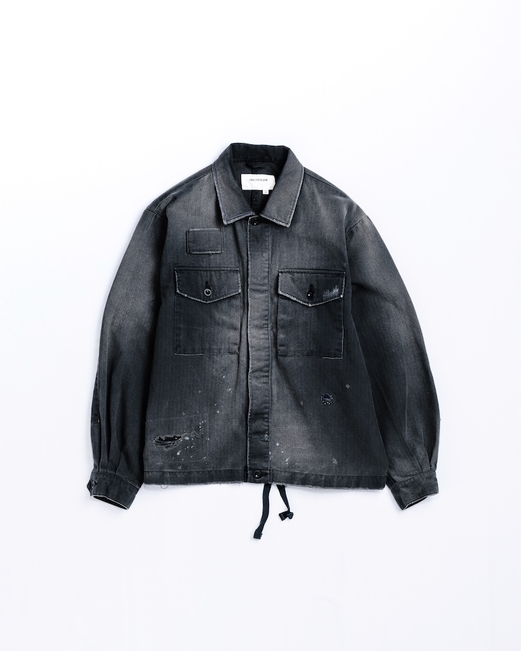 ANACHRONORM - AN413-R REMAKED HERRINGBONE MILITARY SHIRTS JACKET - BLACK