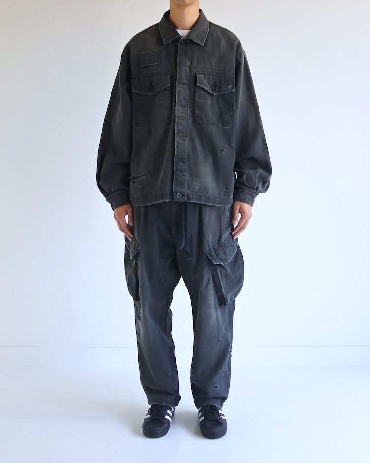 ANACHRONORM - AN413-R REMAKED HERRINGBONE MILITARY SHIRTS JACKET - BLACK