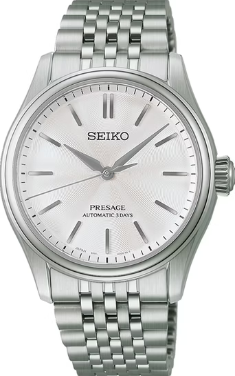 萬年鐘錶 - SEIKO Presage  純白色光澤面盤不鏽鋼錶帶機械錶 HCC001J1 / 6R51-00G0S 錶徑38MM