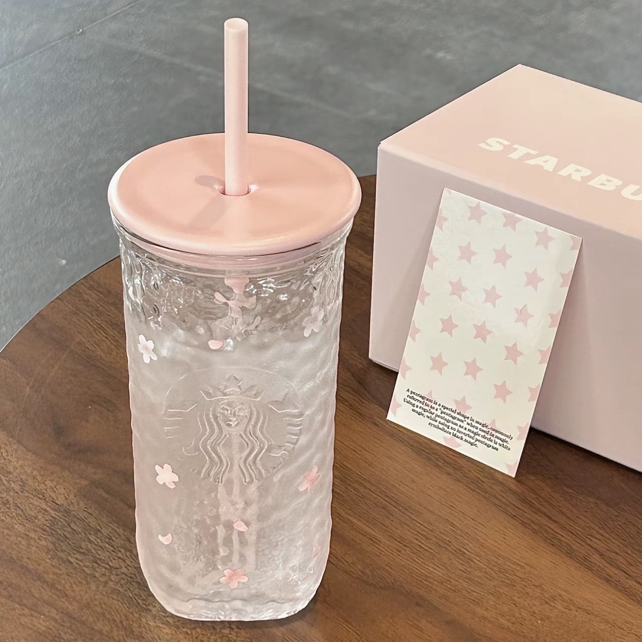 STARBUCKS 星巴克 春櫻萌寵 玻璃吸管杯 三角底 水杯