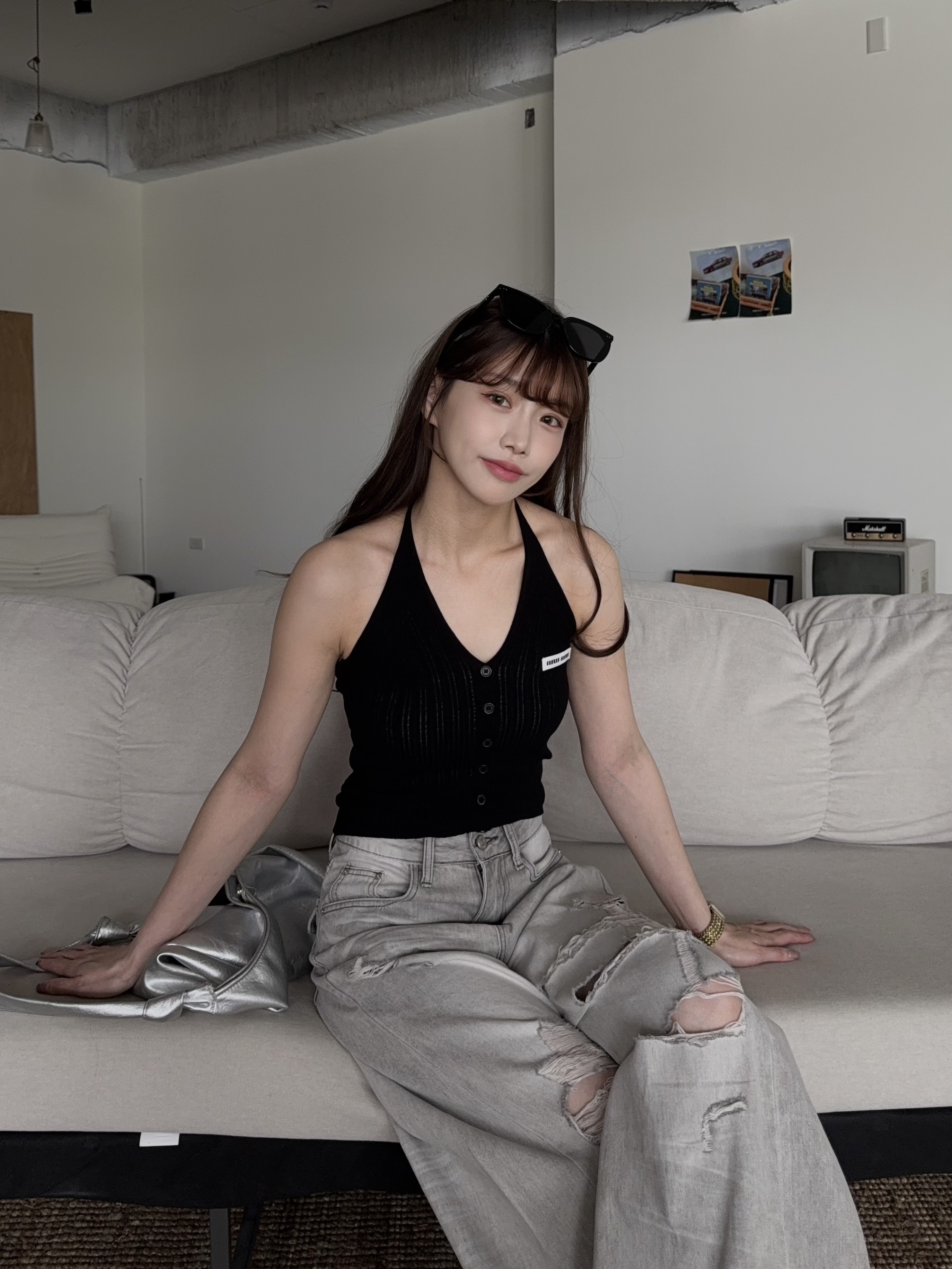 親膚針織辣妹掛脖上衣