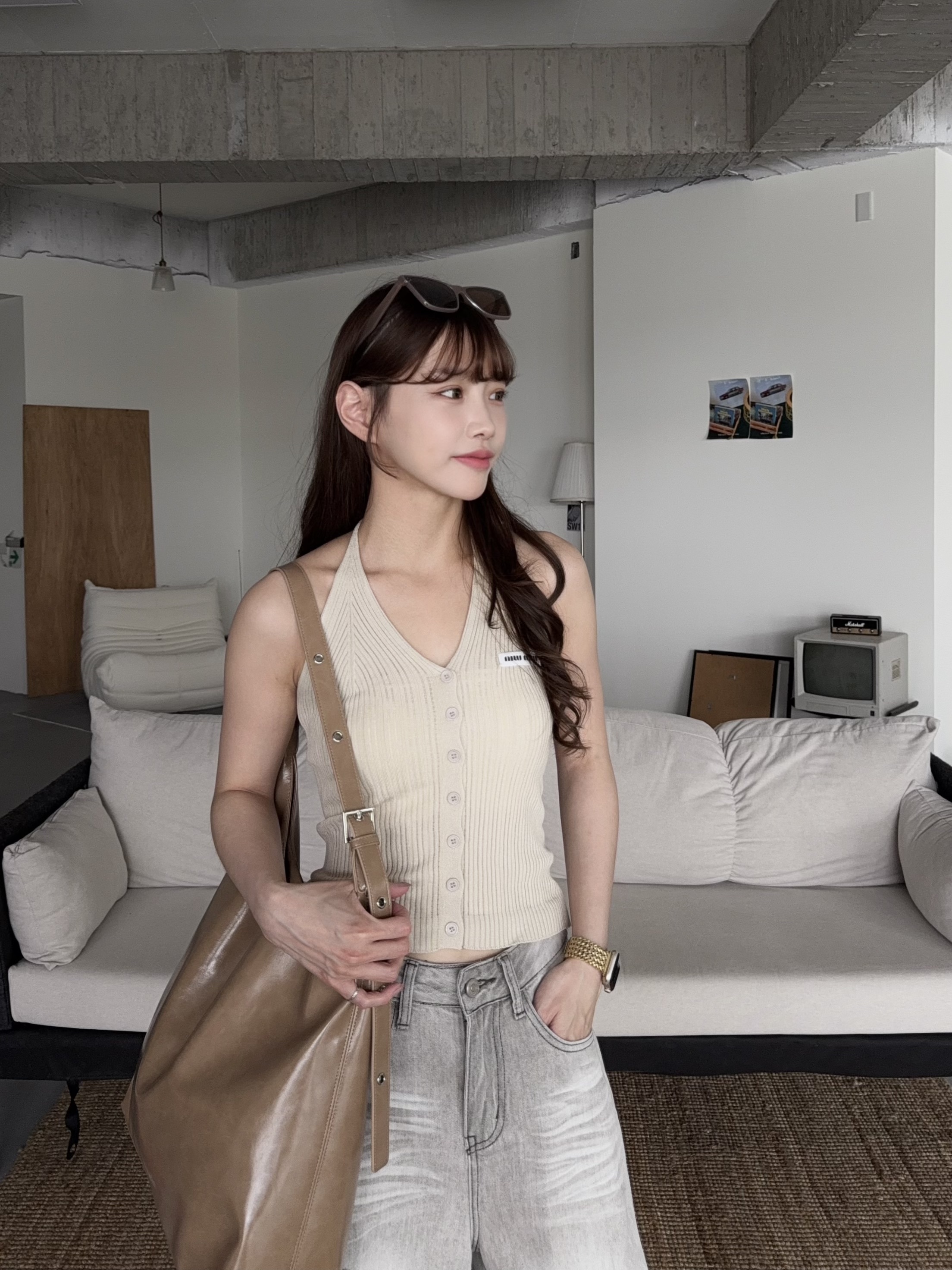 親膚針織辣妹掛脖上衣