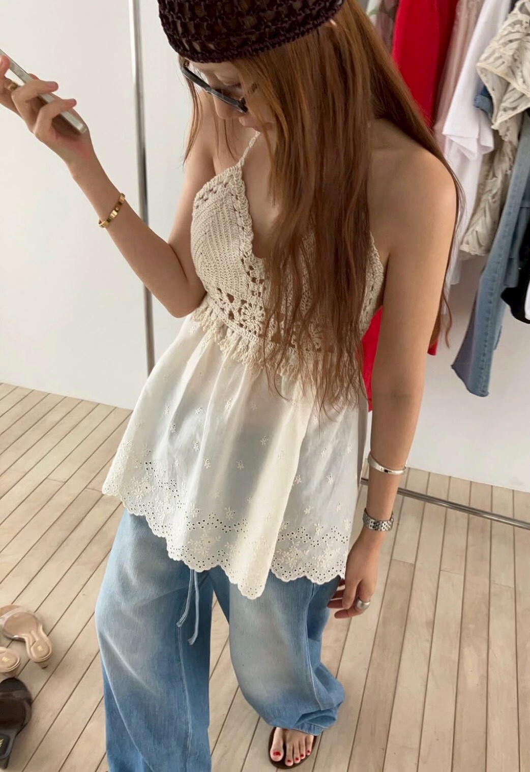 #AJ20海島編織雕花背心(杏/黑)
