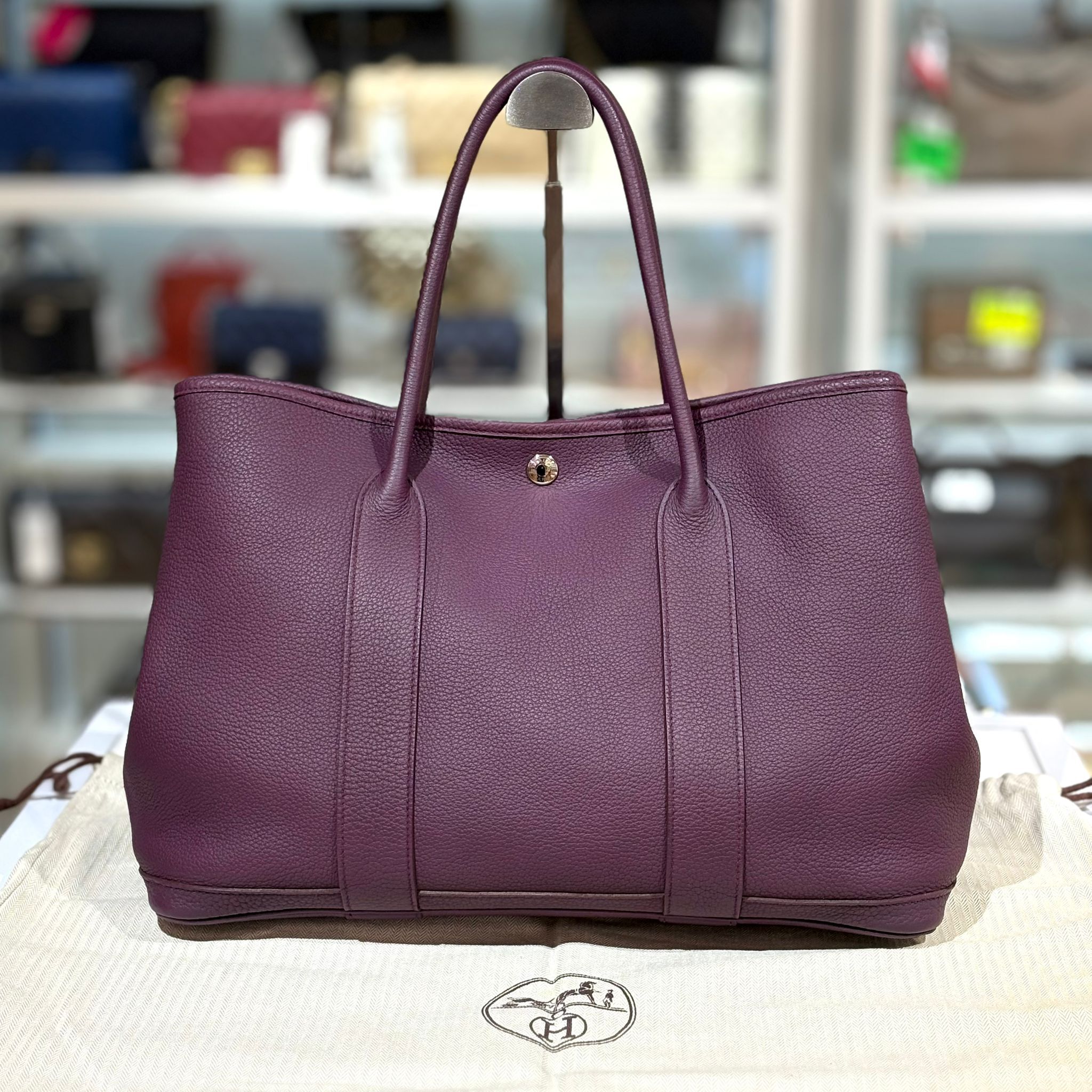 95%NEW HERMES GARDEN PARTY 36 框O 黑加侖紫 NEGONDA皮 銀釦 #GP36 #香榭站正品