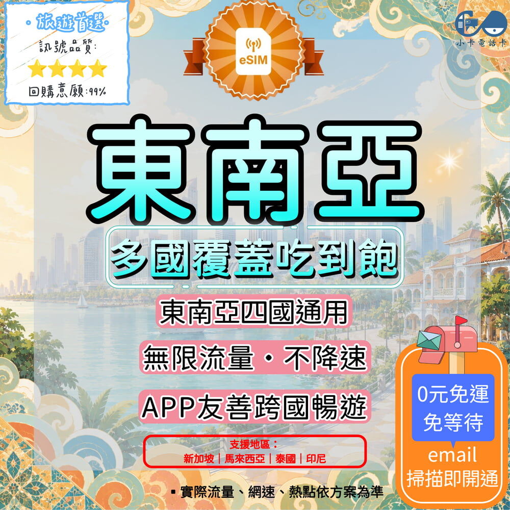 【eSIM】東南亞四國通用網卡全系列｜新馬泰印·APP友善〈快速啟用、免運即時開通、天數客制化〉