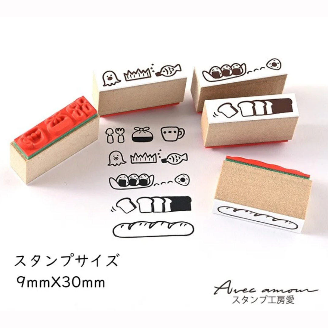 麵包與便當 分隔線印章 套組 4入｜印章工房 愛 日本