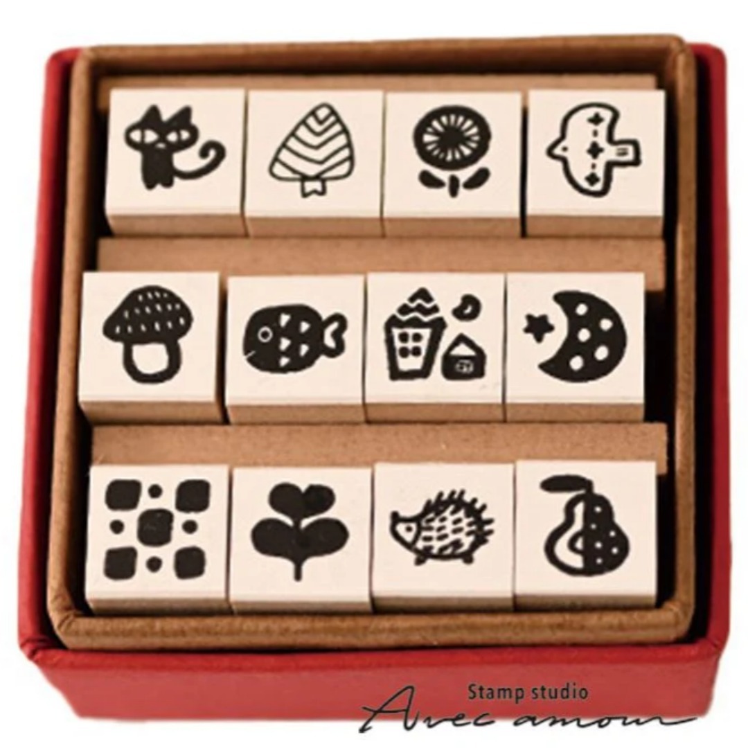 北歐圖案 Petit Icon Stamp 12入｜印章工房 愛 日本