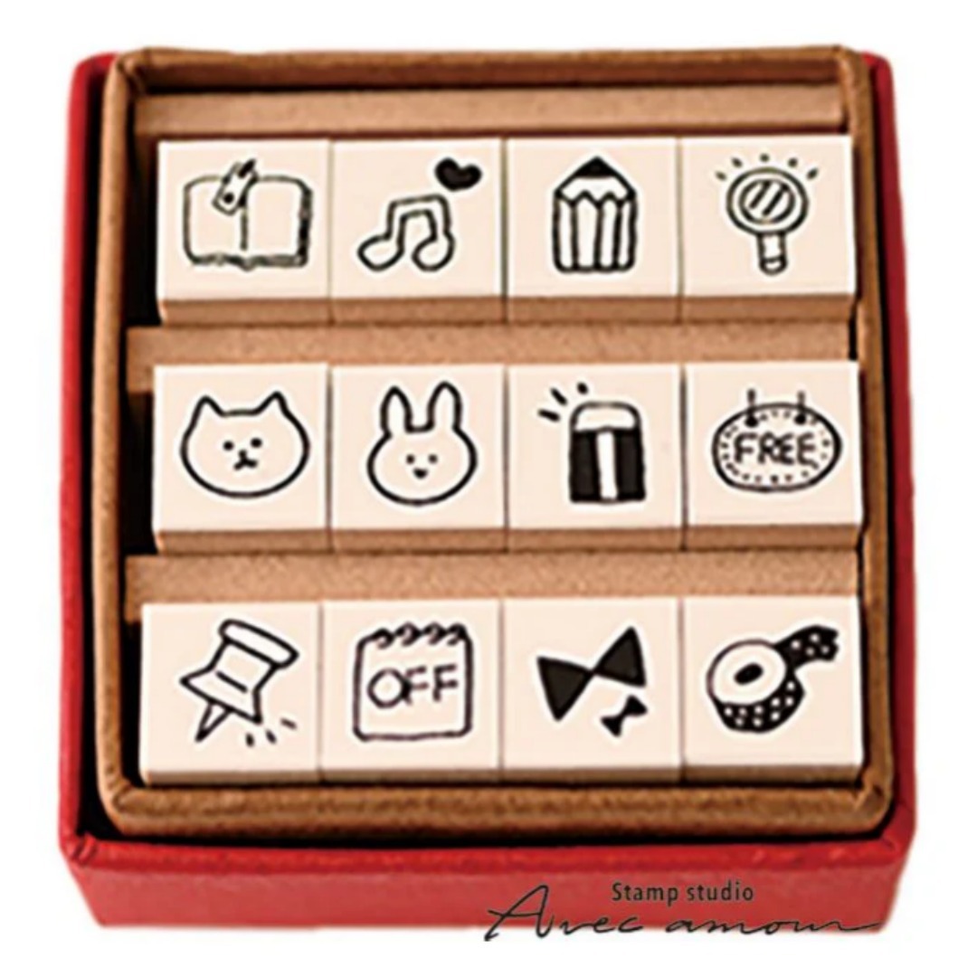 手帳用 迷你圖示 Petit Icon Stamp 12入｜印章工房 愛 日本