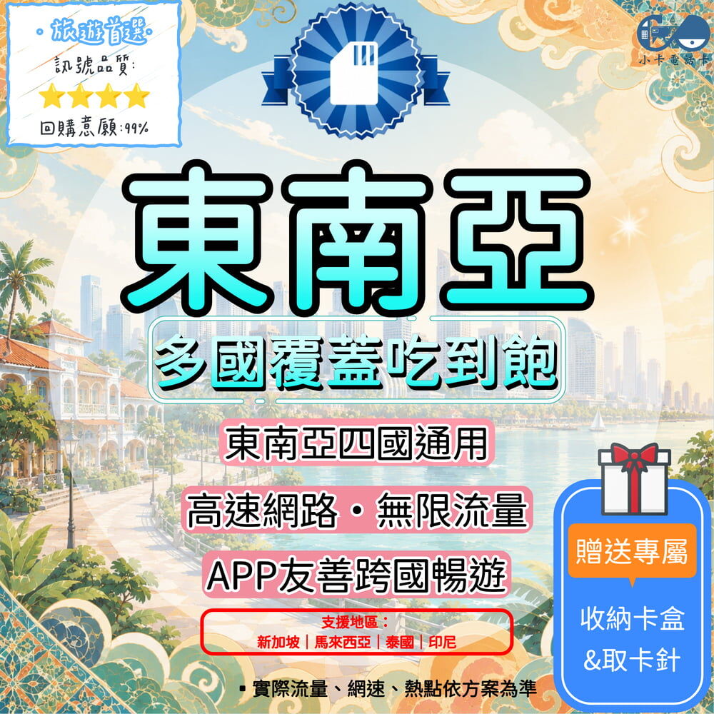 【SIM卡】東南亞四國通用網卡｜新加坡、馬來西亞、泰國、印尼·APP友善〈隨插即用、簡易開通、現貨寄送〉