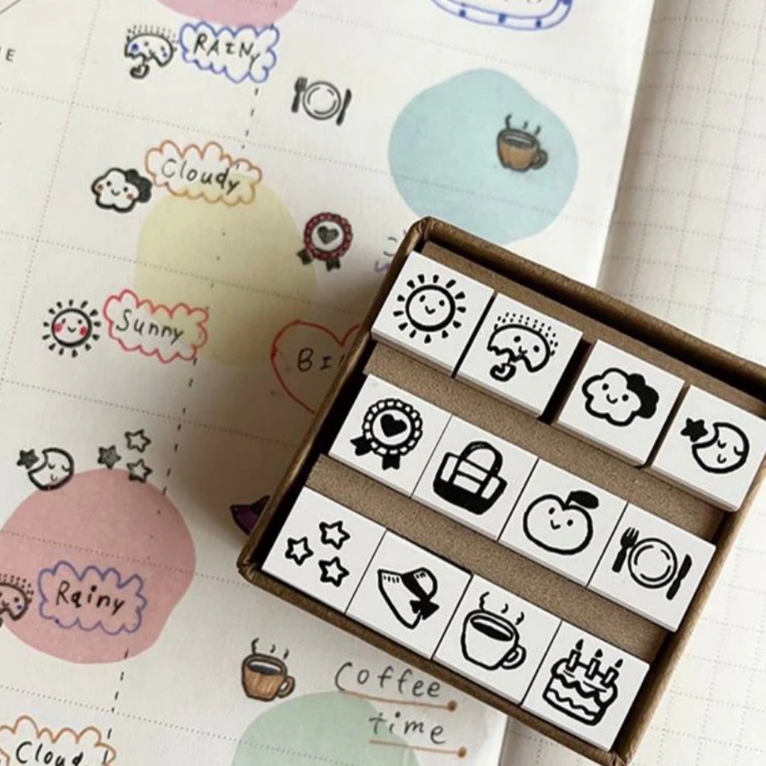 天氣與紀錄 迷你圖示 Petit Icon Stamp 12入｜印章工房 愛 日本