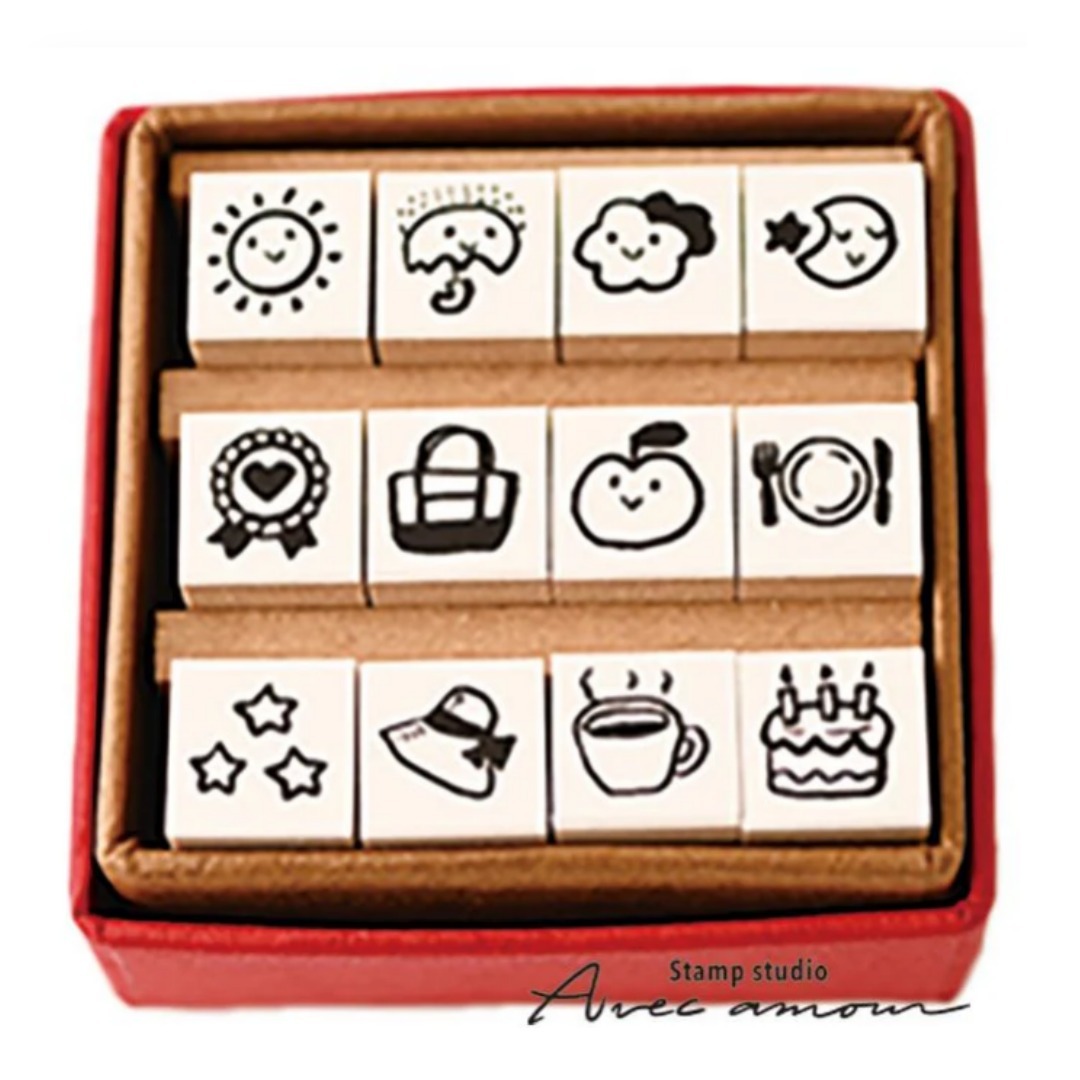 天氣與紀錄 迷你圖示 Petit Icon Stamp 12入｜印章工房 愛 日本