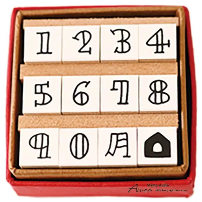 空心數字 迷你日付 Petit Icon Stamp 12入｜印章工房 愛 日本