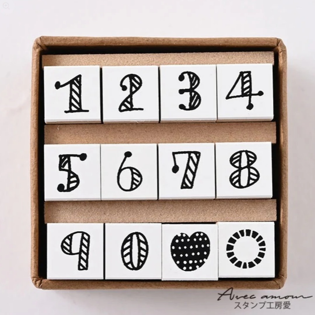 斜線填滿 數字 迷你日付 Petit Icon Stamp 12入｜印章工房 愛 日本