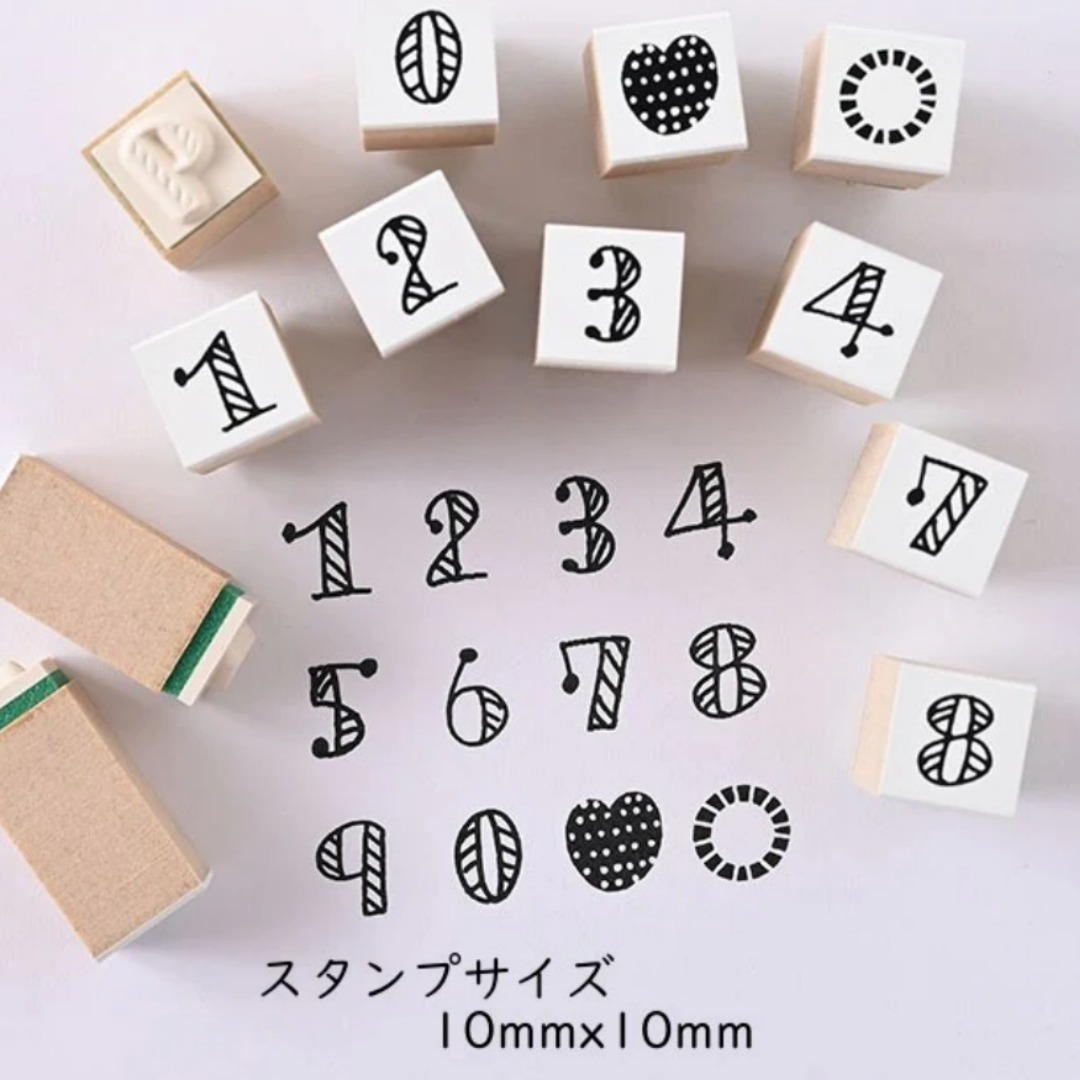 斜線填滿 數字 迷你日付 Petit Icon Stamp 12入｜印章工房 愛 日本