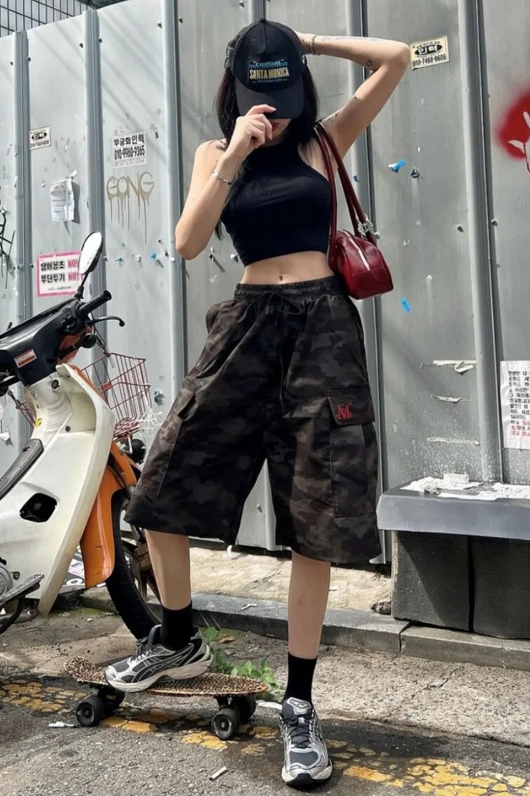【OWN】MUCENT 休閒 百慕達 彈性腰 抽繩 短褲 七分褲 工裝 迷彩 男女通用 刺繡