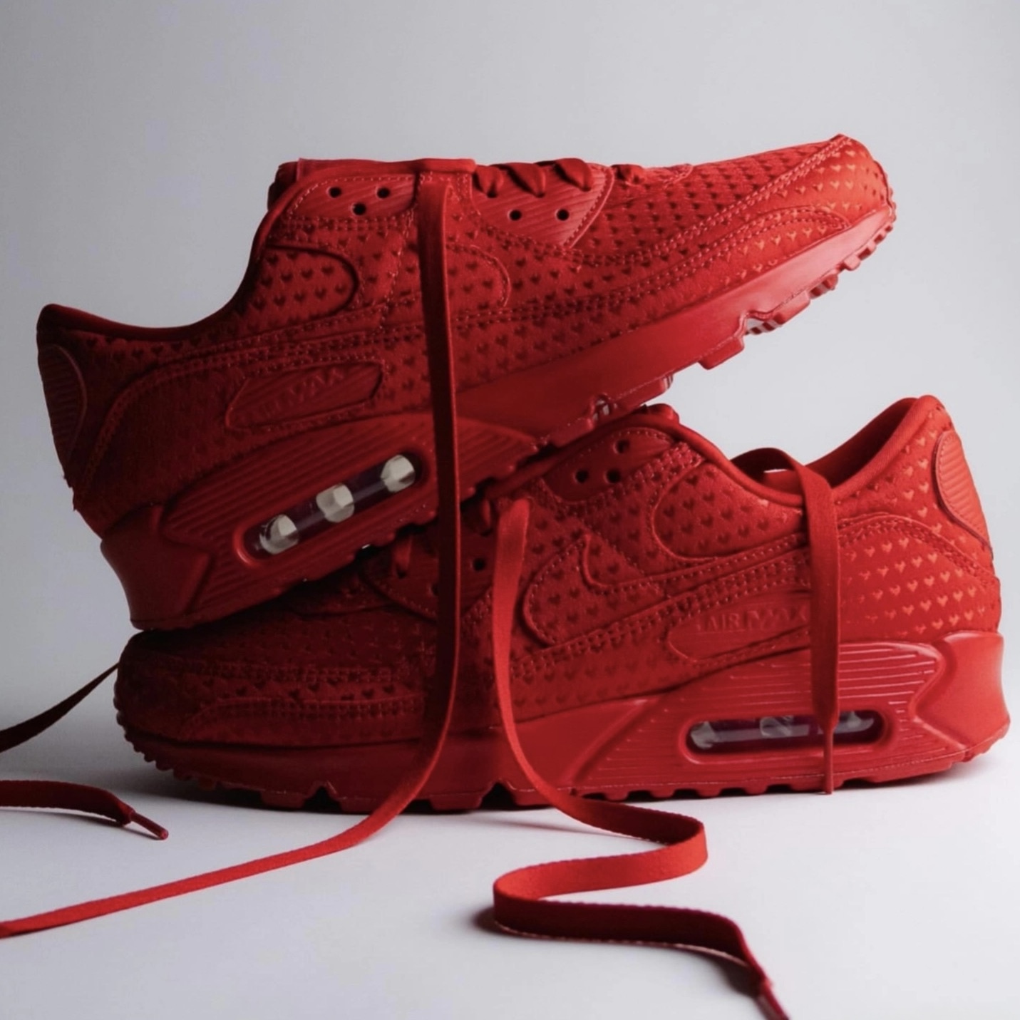 NIKE AIR MAX 90 情人節 大學紅 滿版愛心 麂皮 氣墊 休閒鞋 IB6606-600