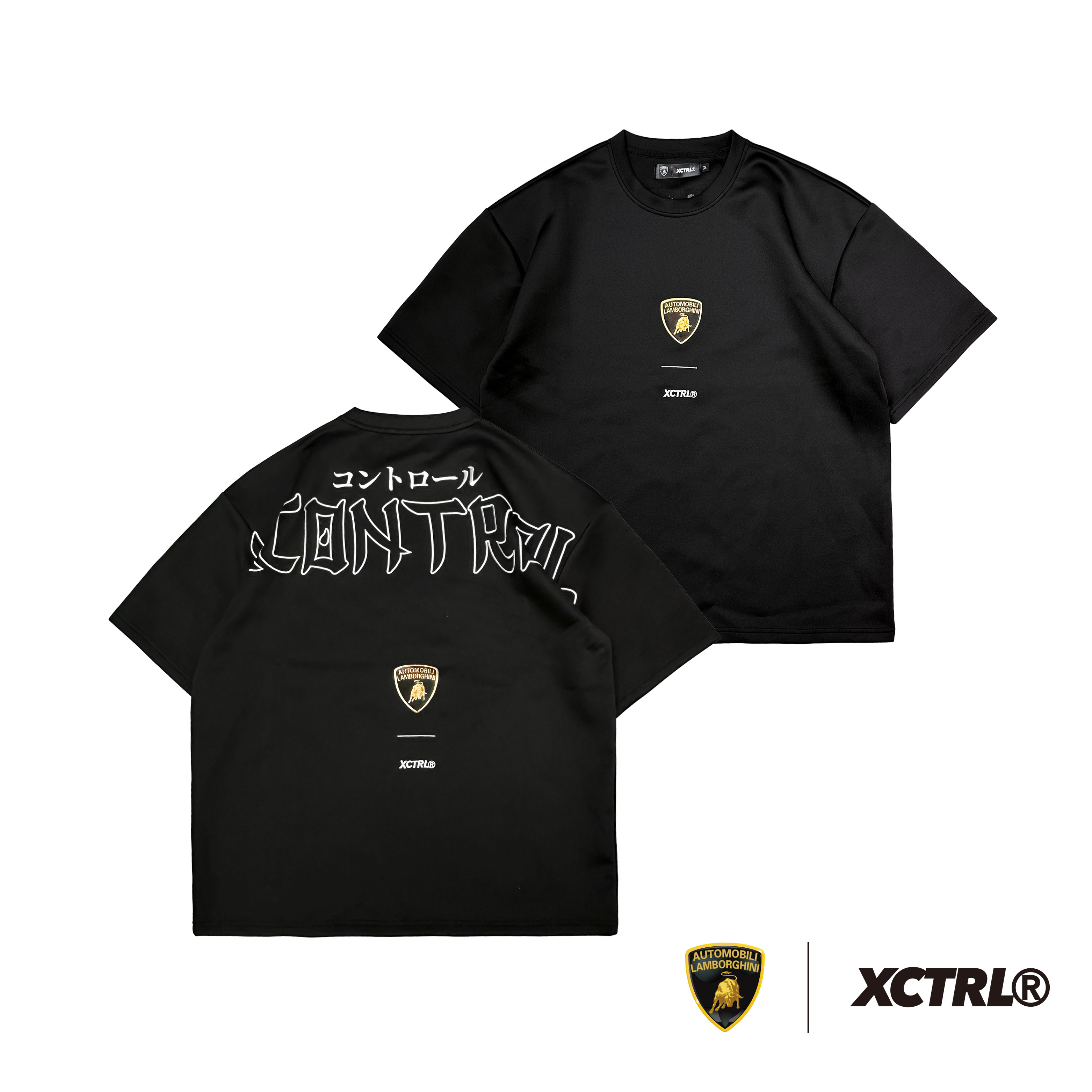 XCTRL®┃Lamborghini 橫跨字電繡寬版短T-黑┃繡花設計