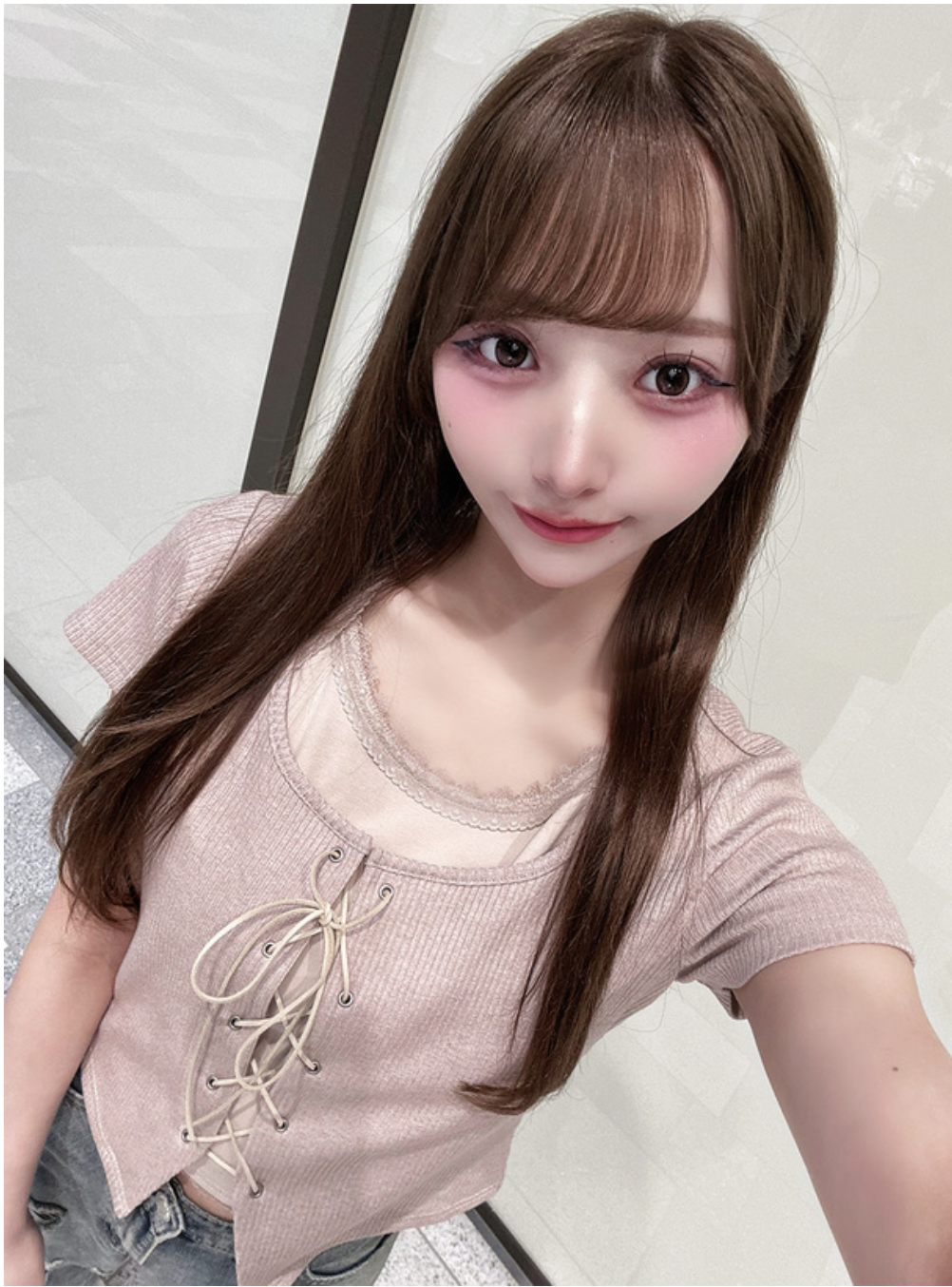 JP1253｜純欲感日系少女蕾絲假兩件綁帶上衣 ⋆˚✿˖°