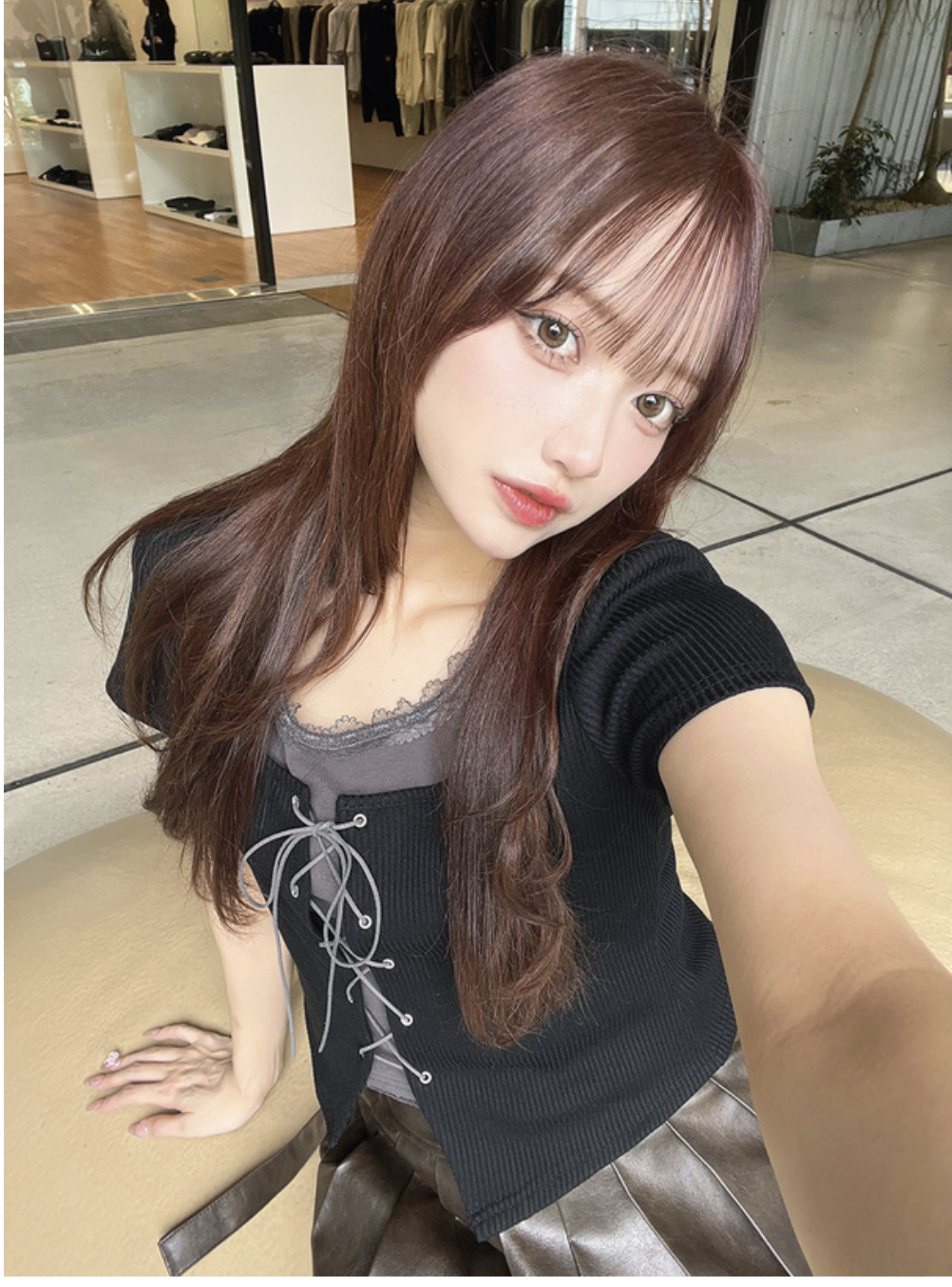 JP1253｜純欲感日系少女蕾絲假兩件綁帶上衣 ⋆˚✿˖°
