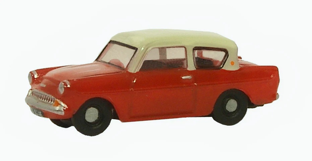 Oxford N105001 1:148 Ford Anglia 栗紅／奶油雙色塗裝