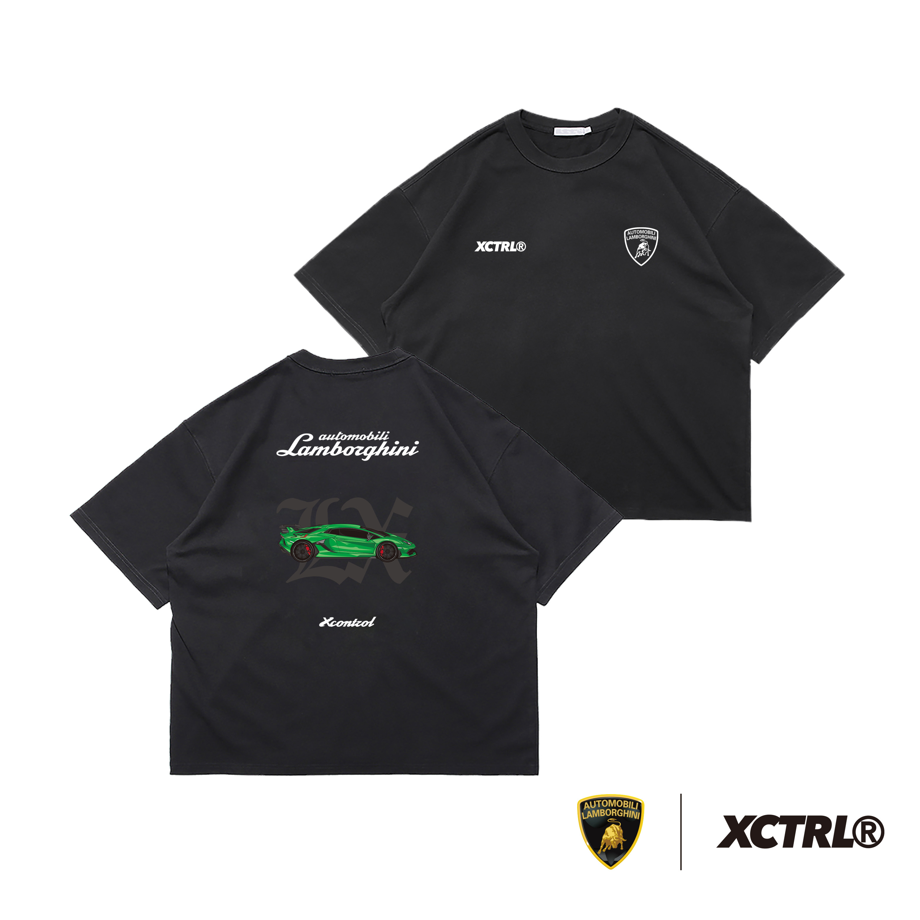 XCTRL®┃Lamborghini 歌德字SVJ寬版短T-黑┃熱燙印 重磅
