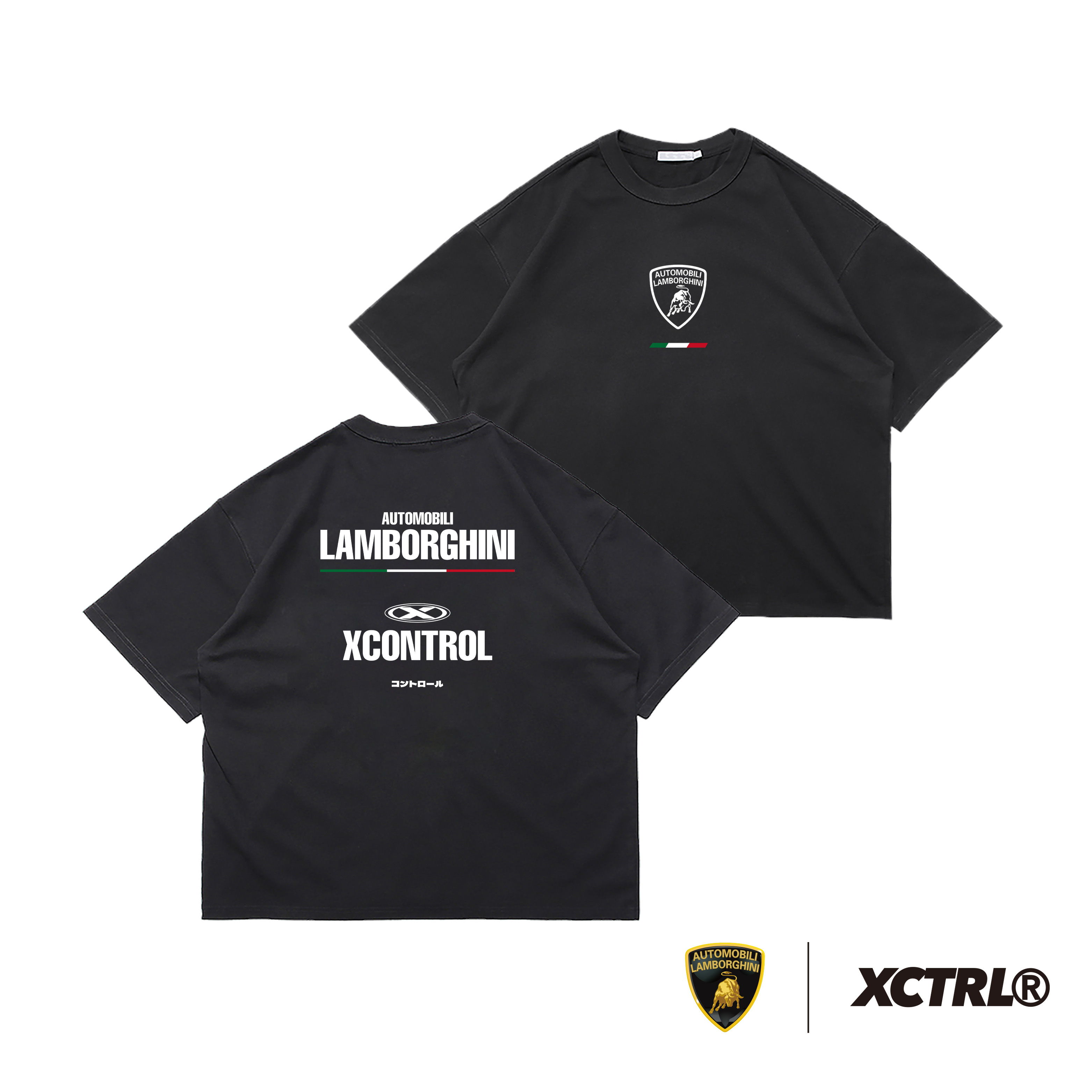 XCTRL®┃Lamborghini 品牌字排版寬版短T-黑┃網版印刷 重磅