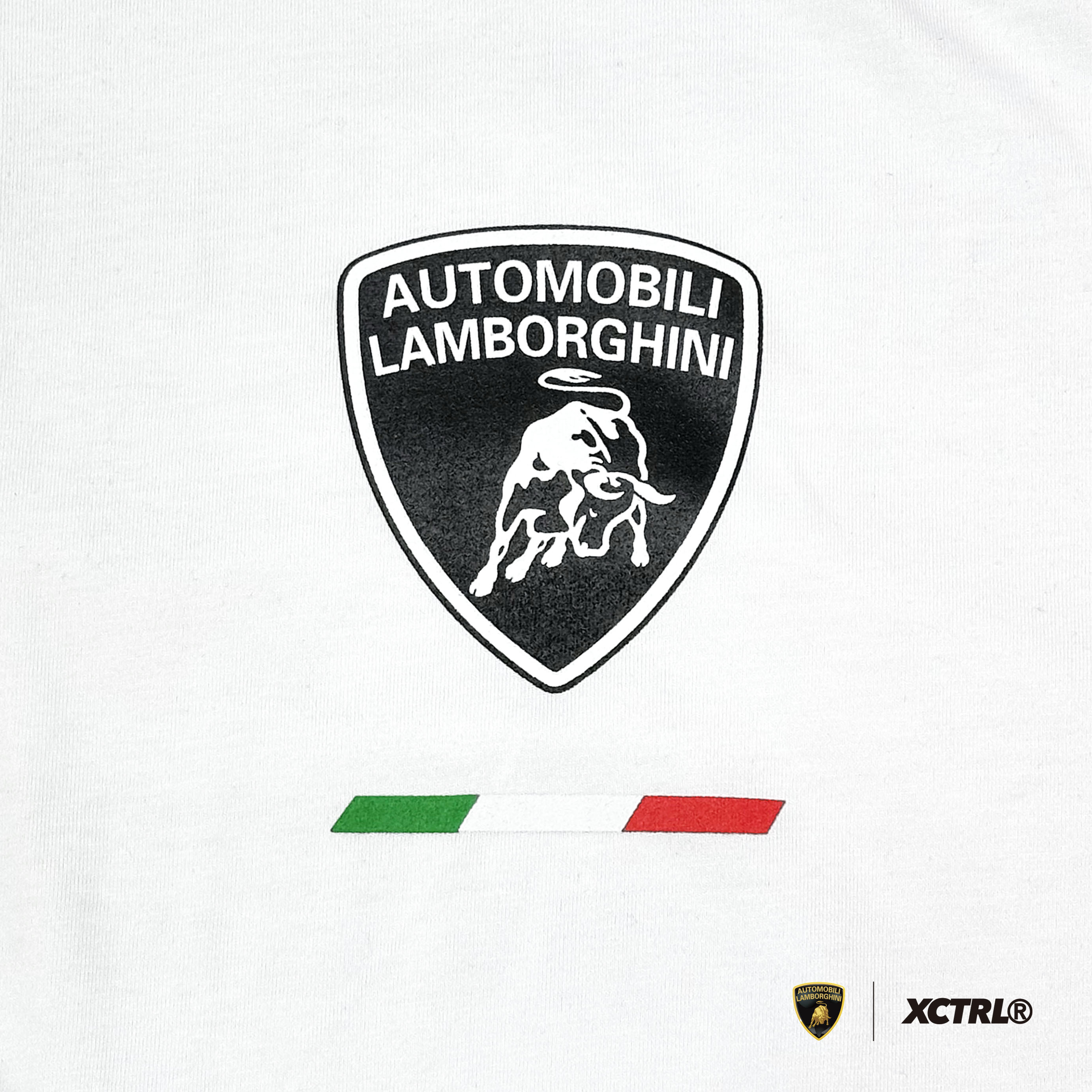 XCTRL®┃Lamborghini 品牌字排版寬版短T-白┃網版印刷 重磅