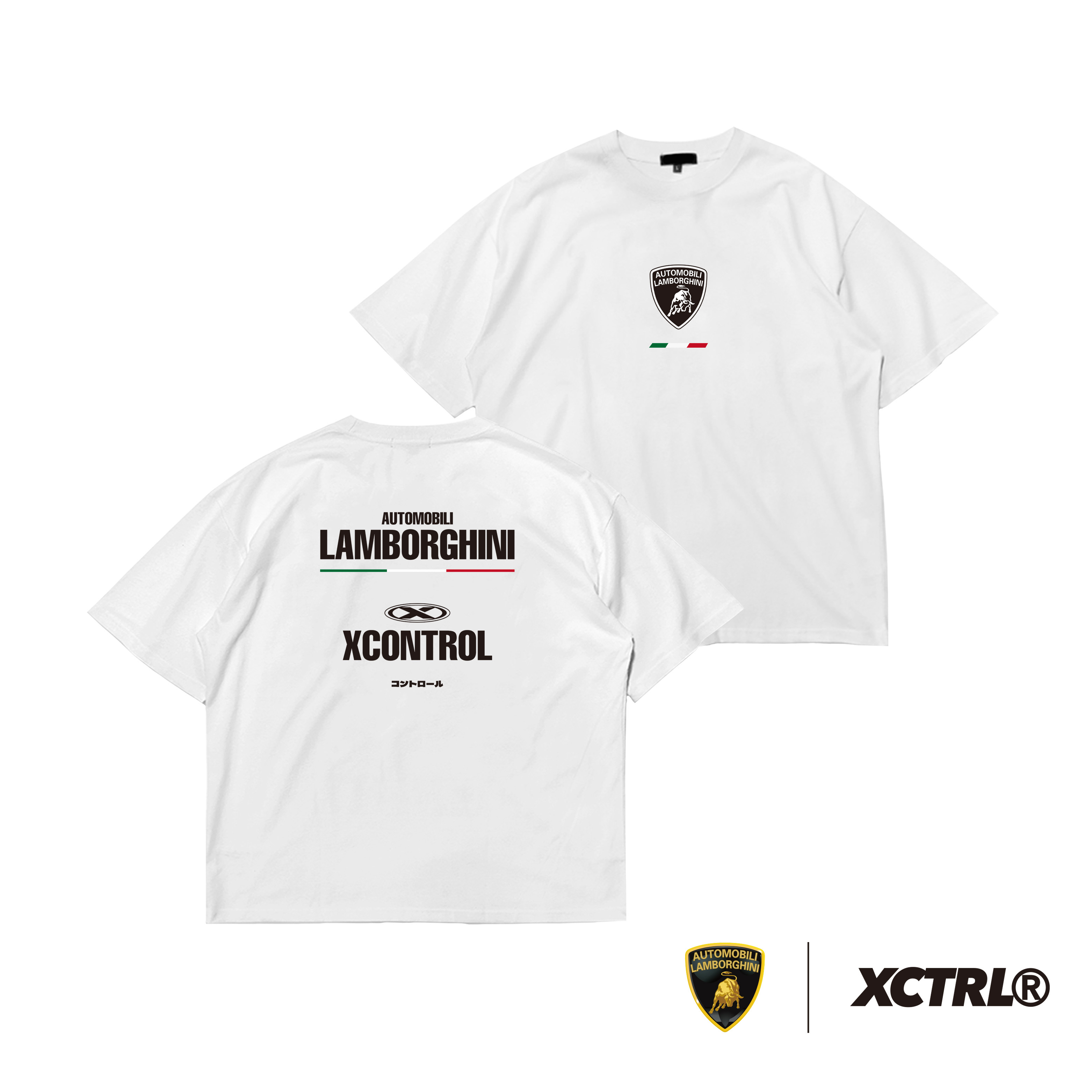 XCTRL®┃Lamborghini 品牌字排版寬版短T-白┃網版印刷 重磅