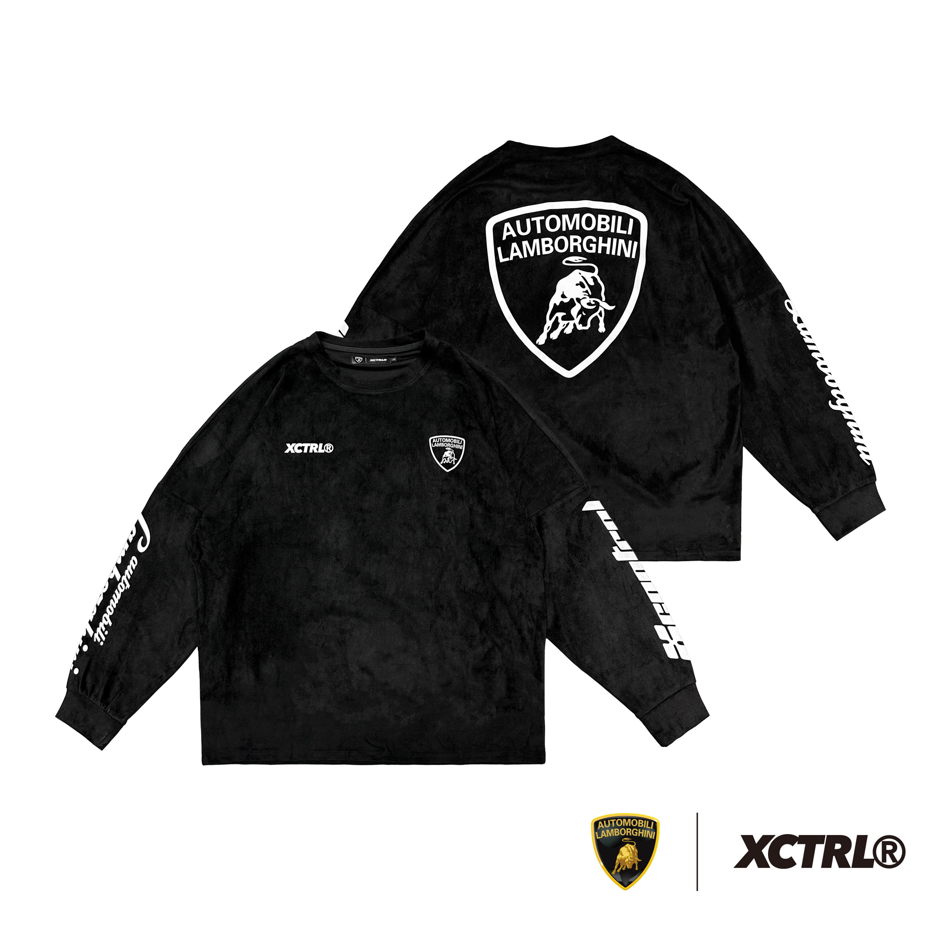 XCTRL®┃Lamborghini 賽車風標誌長袖T-黑┃麂皮絨