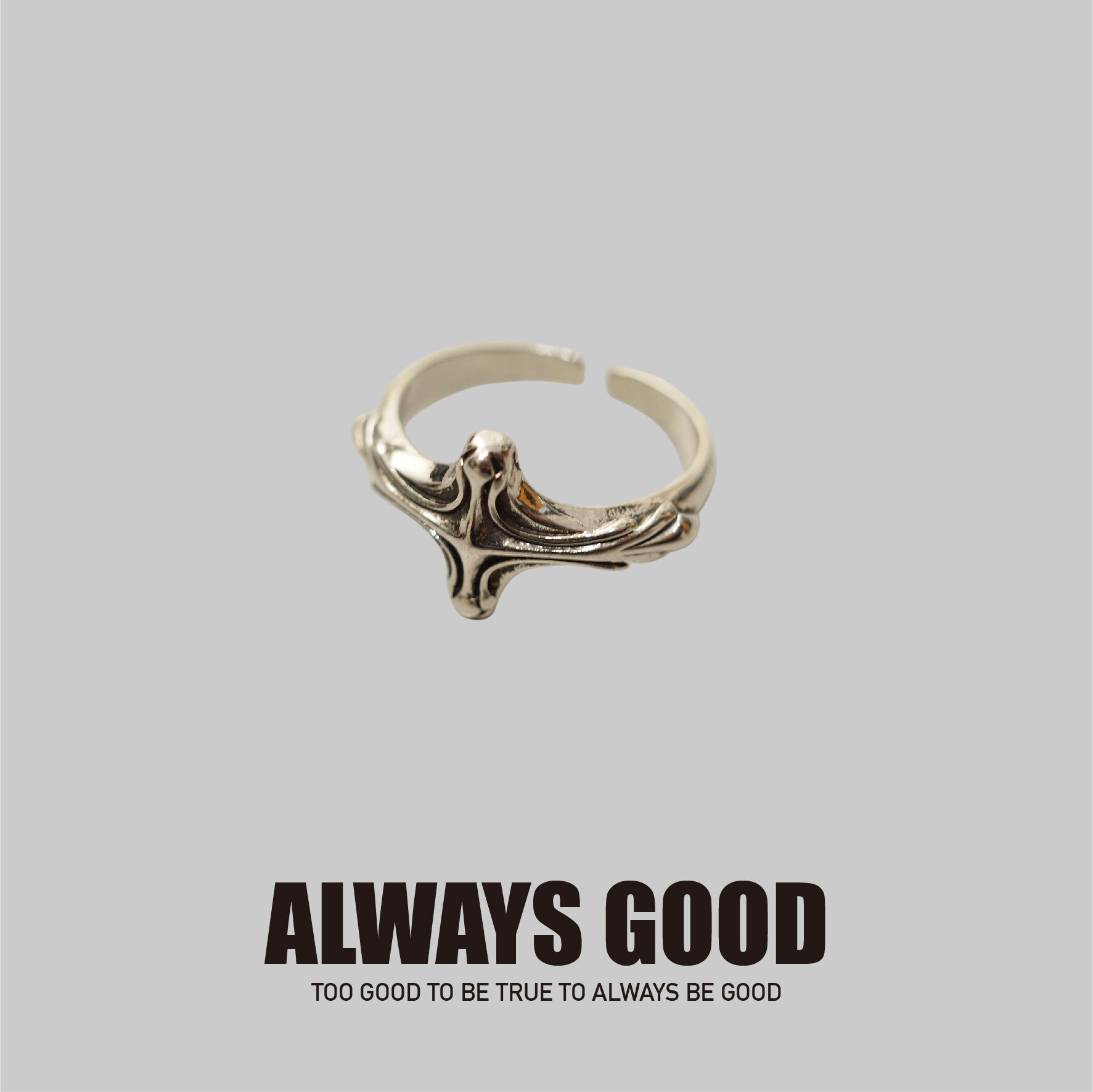 『Always_Good』立體十字架 銅鍍銀 戒指