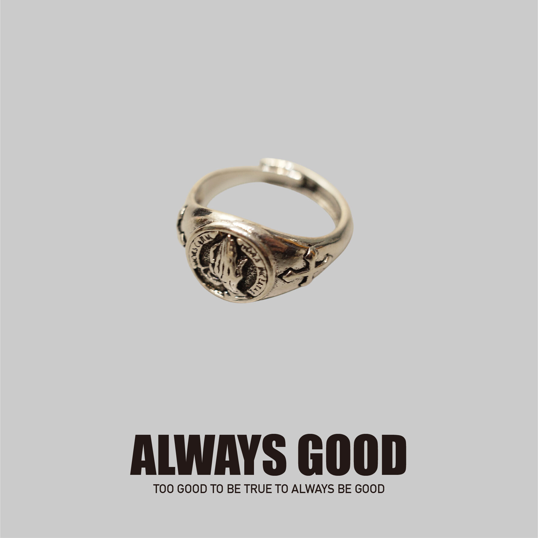 『Always_Good』祈禱手 十字架 銅鍍銀 戒指