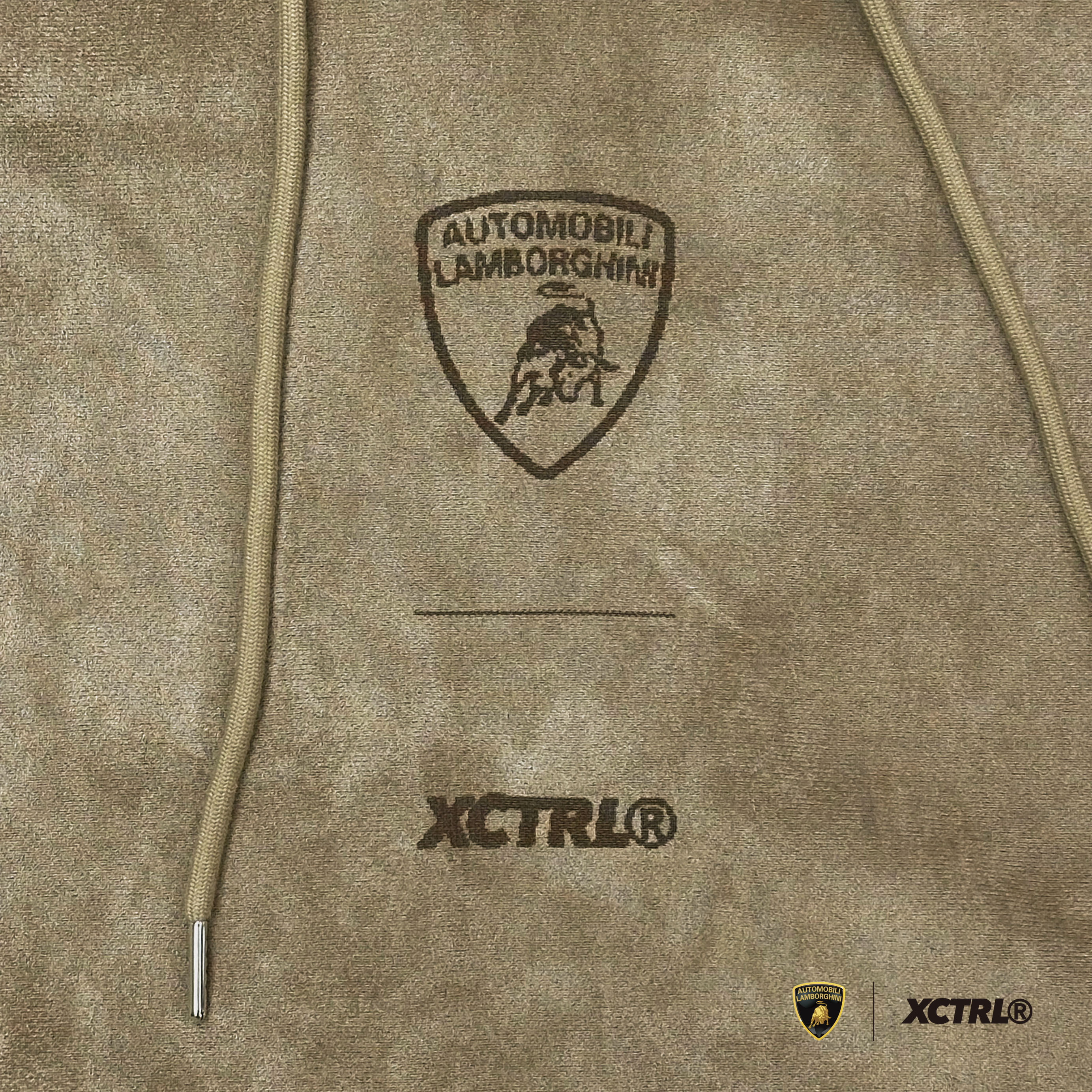 XCTRL®┃Lamborghini 橫跨字麂皮絨寬版帽T-淺褐┃麂皮絨 雷射電燒