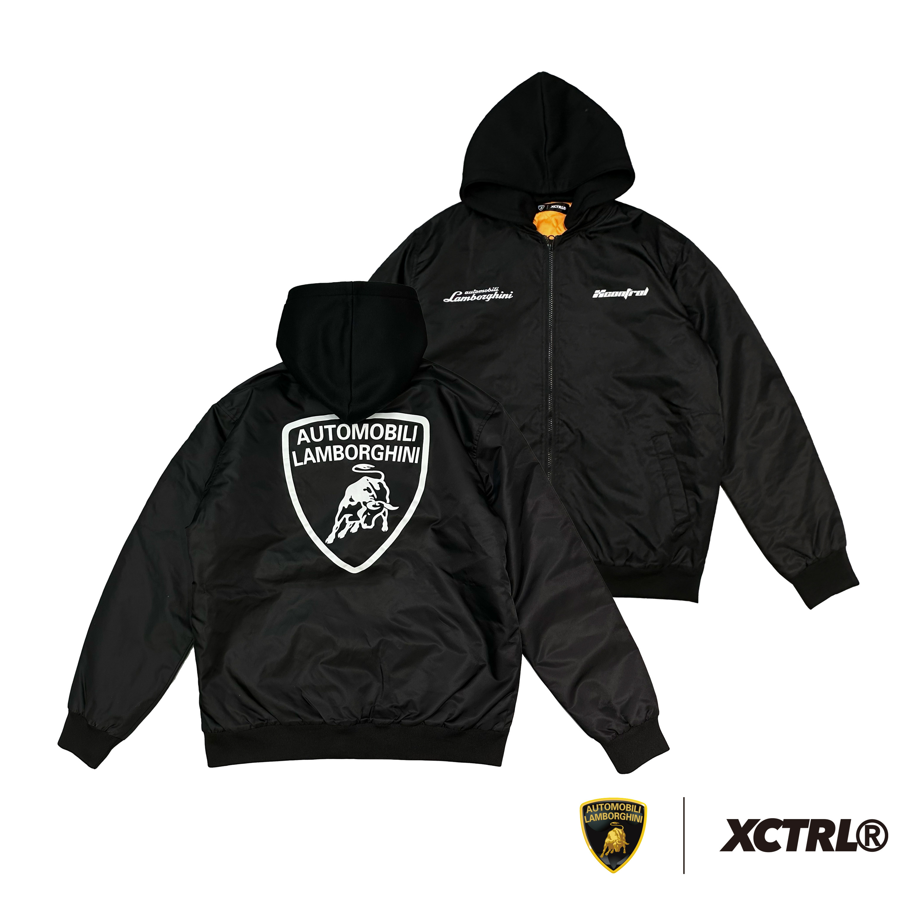 XCTRL®┃Lamborghini 標誌MA1連帽外套-黑┃鋪棉 可拆連帽