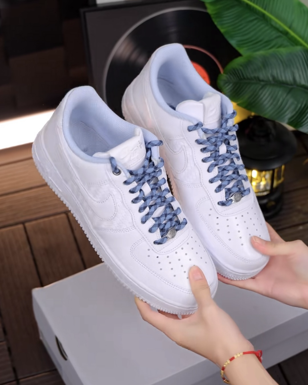 NIKE AIR FORCE 1 '07 LV8 白藍 編織 格子 休閒鞋 男鞋
