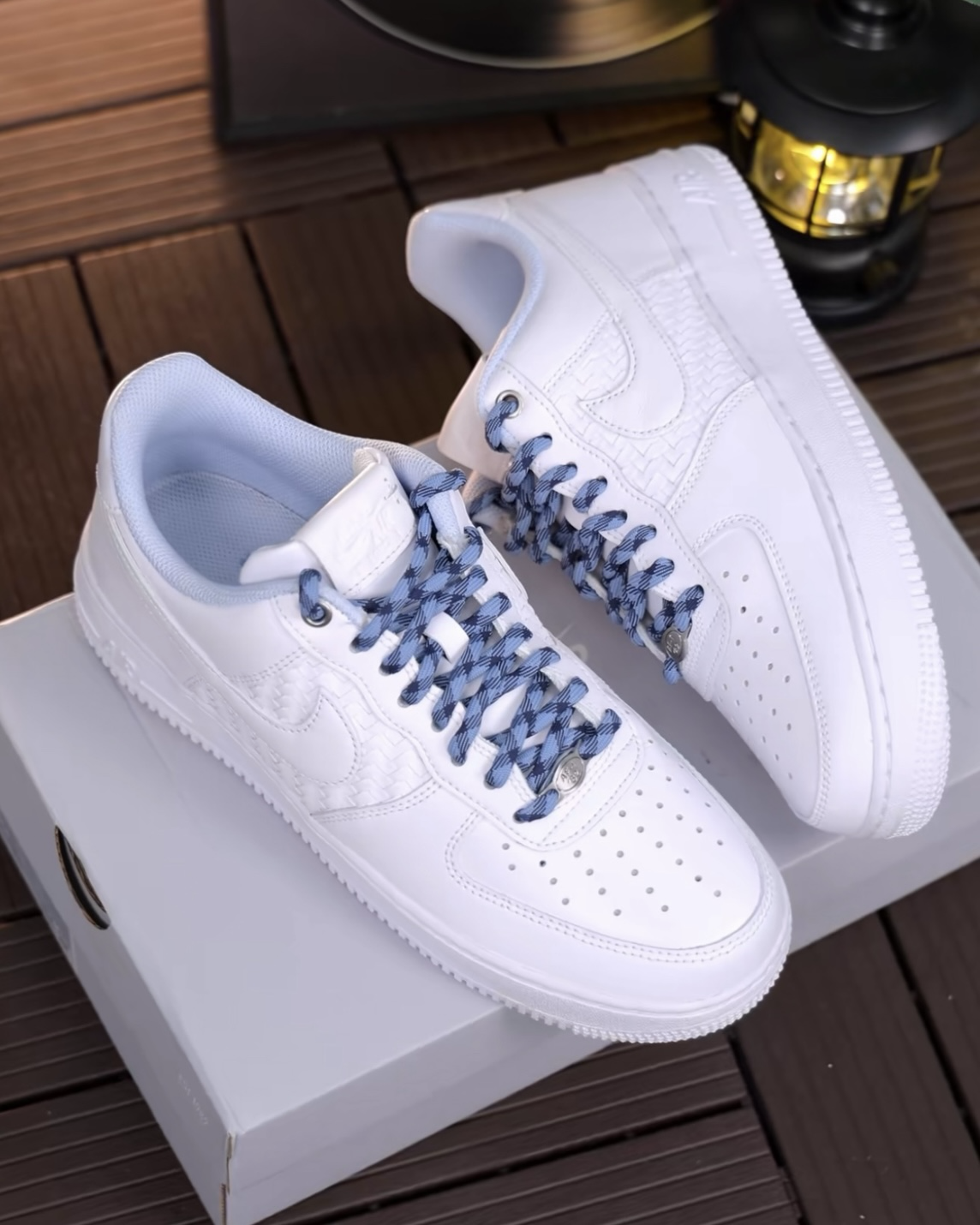 NIKE AIR FORCE 1 '07 LV8 白藍 編織 格子 休閒鞋 男鞋