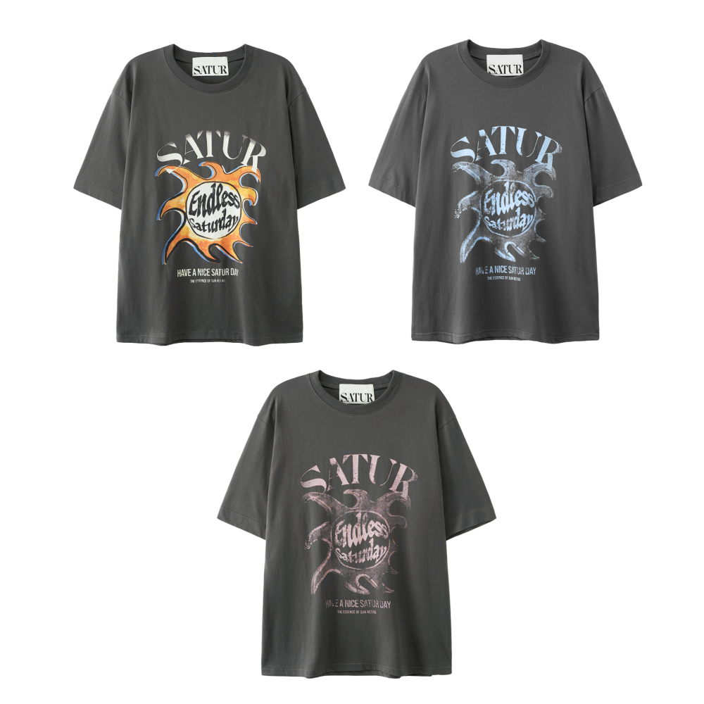 【15】SATUR Sun Retro Graphic Short Sleeve T-shirt 碳灰 - (2個尺碼 / 2色選擇)
