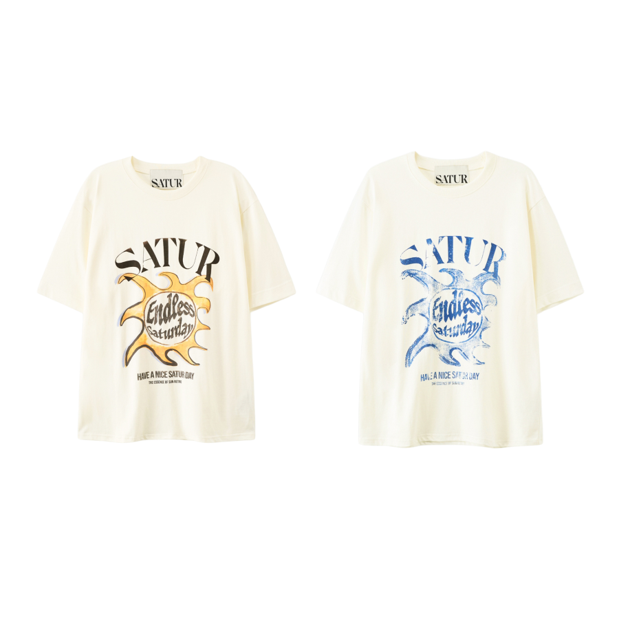 【16】SATUR Sun Retro Graphic Short Sleeve T-shirt 象牙白 - (3個尺碼 / 2色選擇)