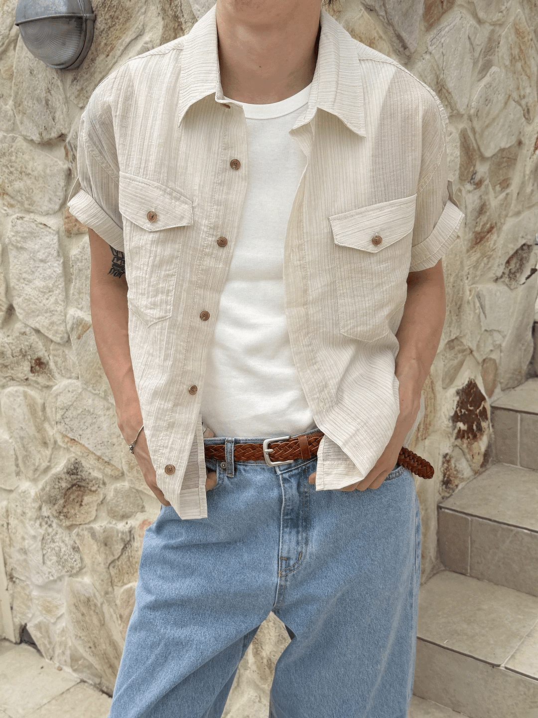 Essential 涼夏捲袖短款襯衫