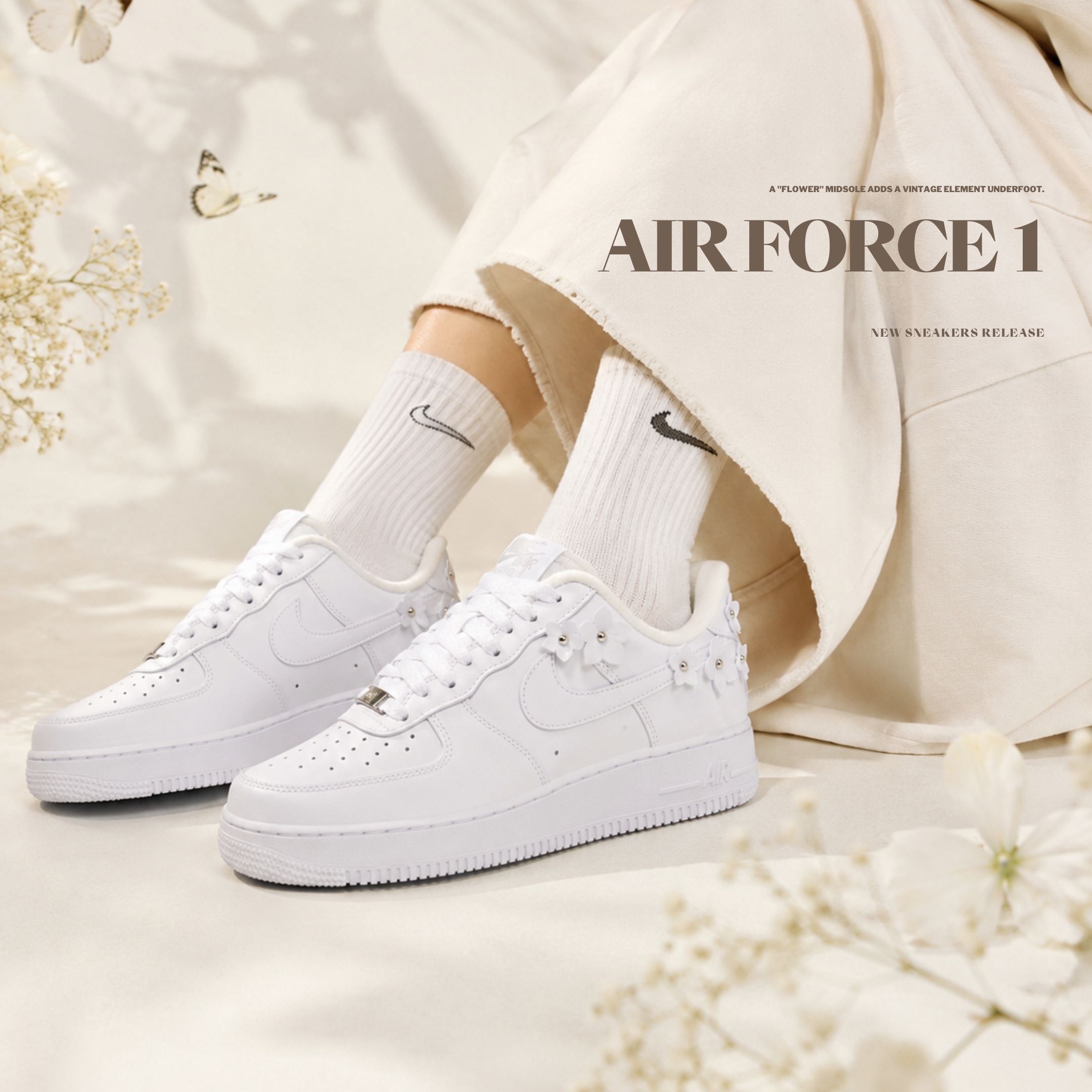 NICEDAY 代購 Nike Air Force 1 '07 白色 小花 花朵 立體 皮革 休閒鞋 IR8637-100